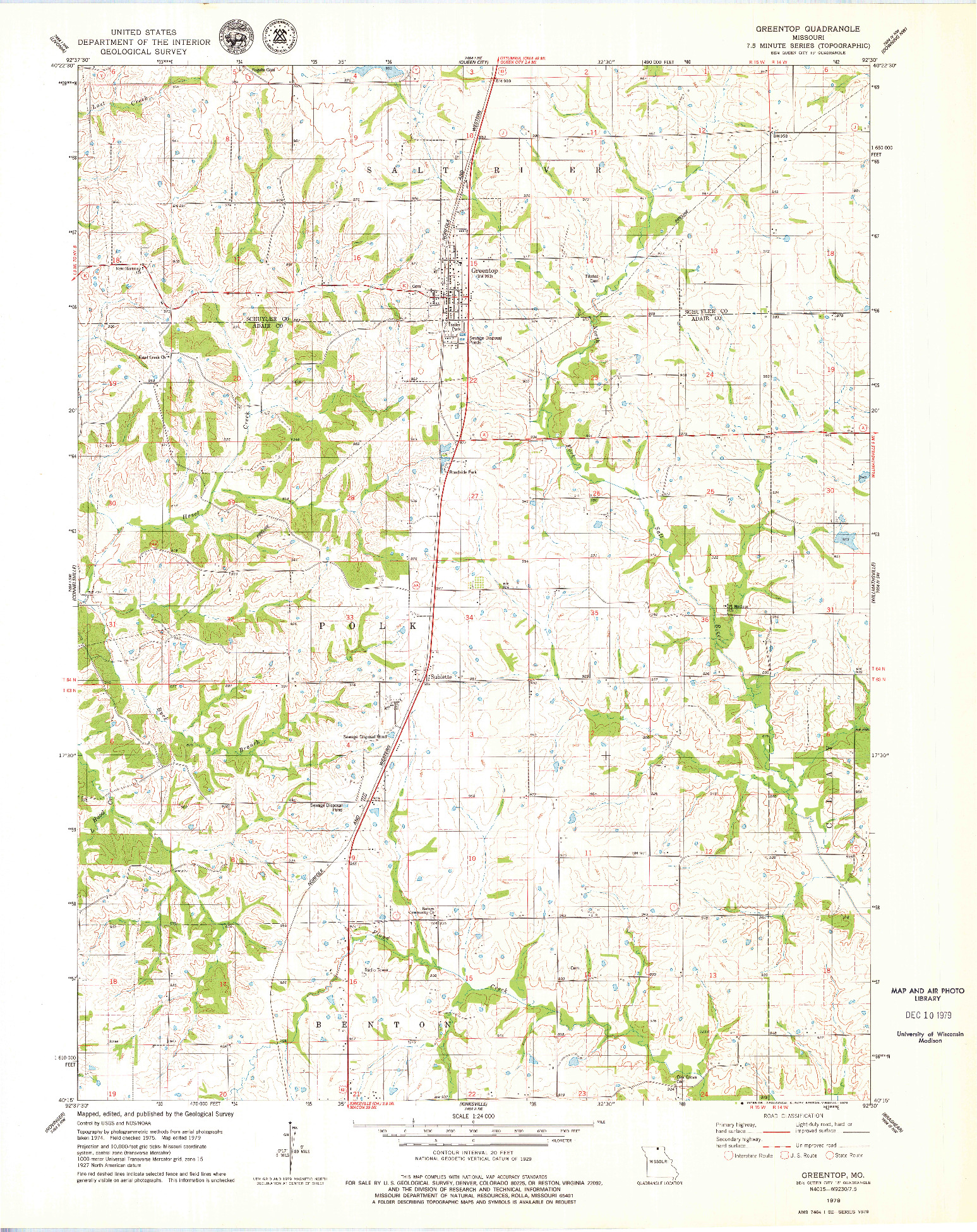 USGS 1:24000-SCALE QUADRANGLE FOR GREENTOP, MO 1979