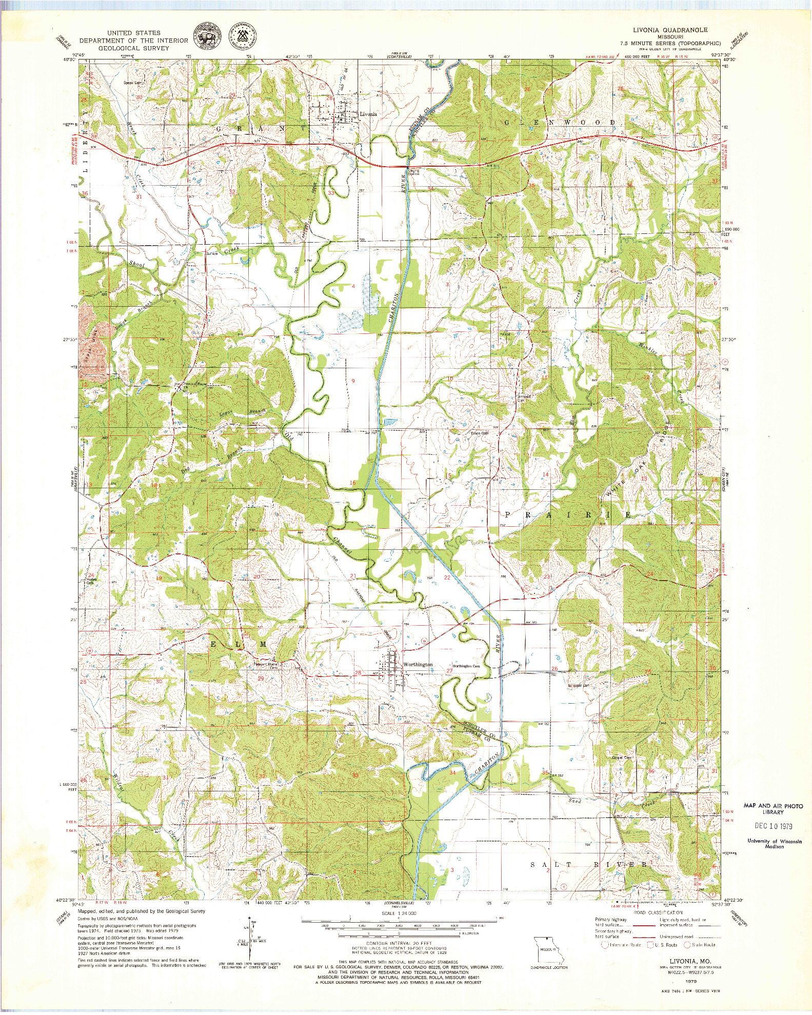 USGS 1:24000-SCALE QUADRANGLE FOR LIVONIA, MO 1979