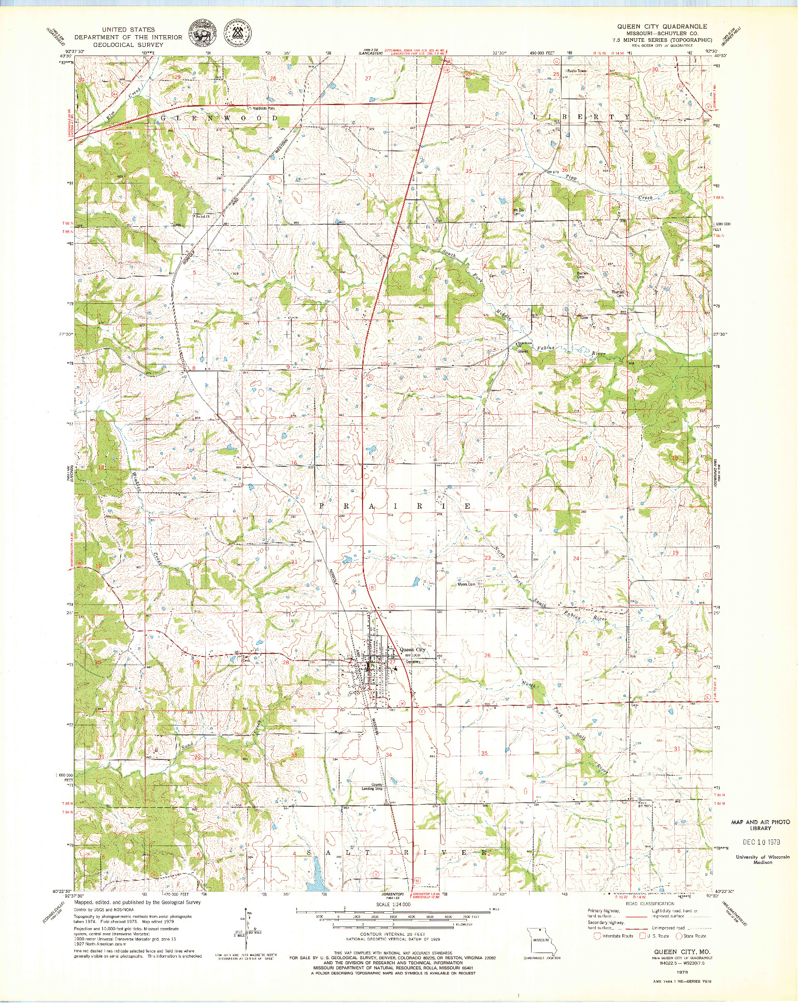 USGS 1:24000-SCALE QUADRANGLE FOR QUEEN CITY, MO 1979