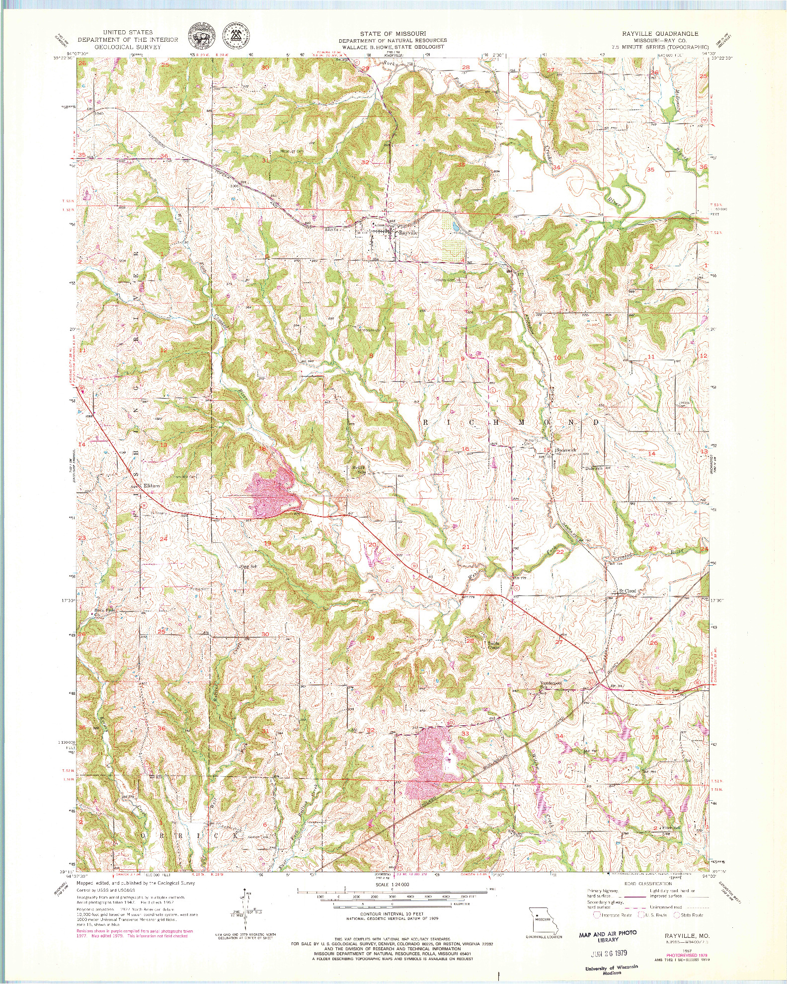 USGS 1:24000-SCALE QUADRANGLE FOR RAYVILLE, MO 1957