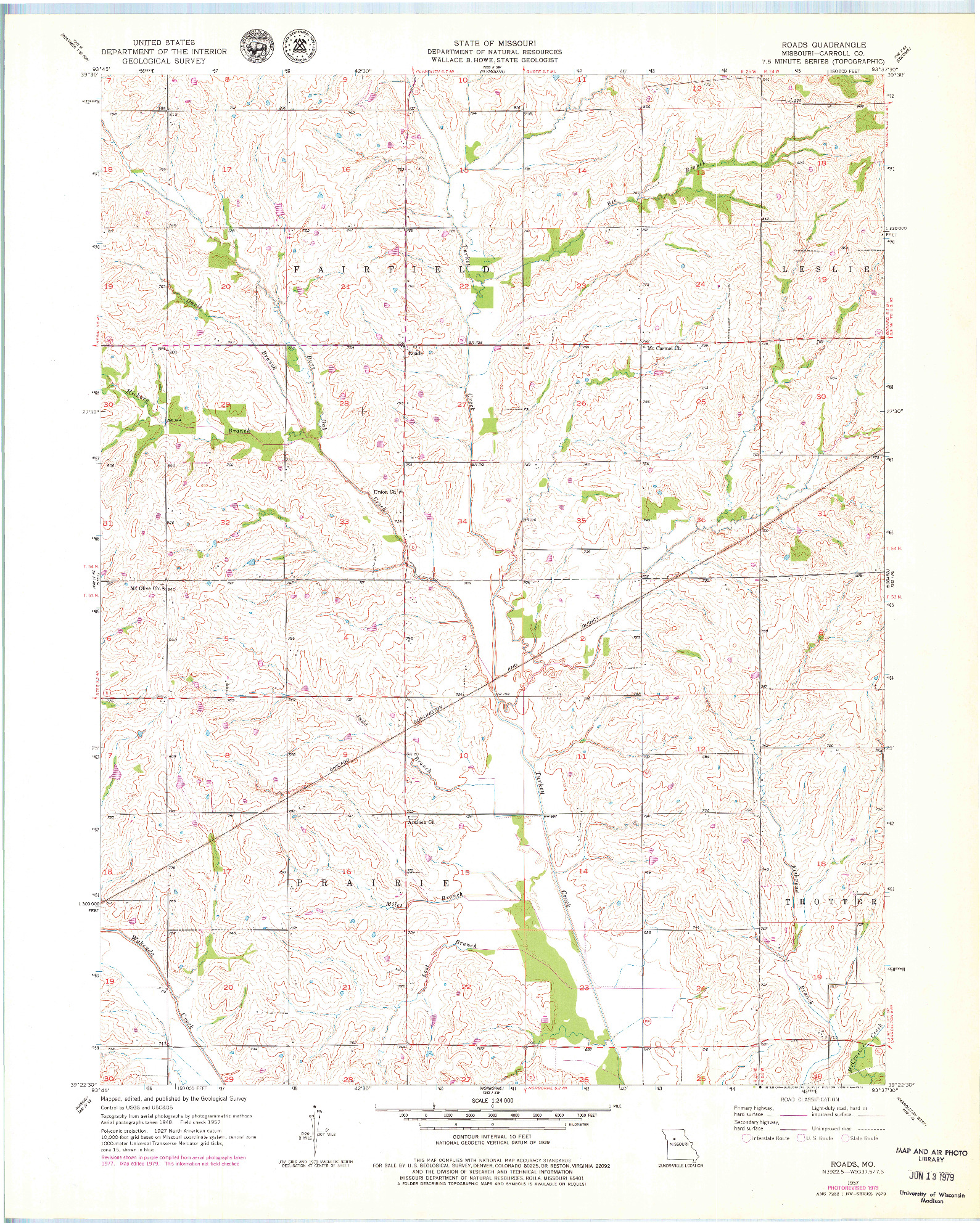 USGS 1:24000-SCALE QUADRANGLE FOR ROADS, MO 1957