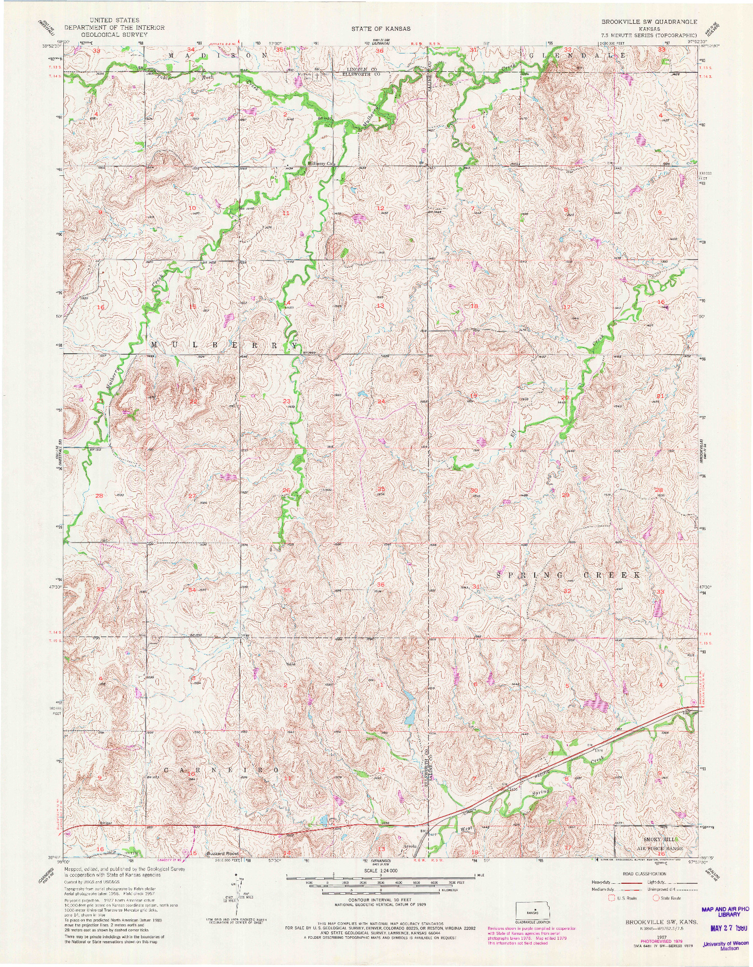USGS 1:24000-SCALE QUADRANGLE FOR BROOKVILLE SW, KS 1957
