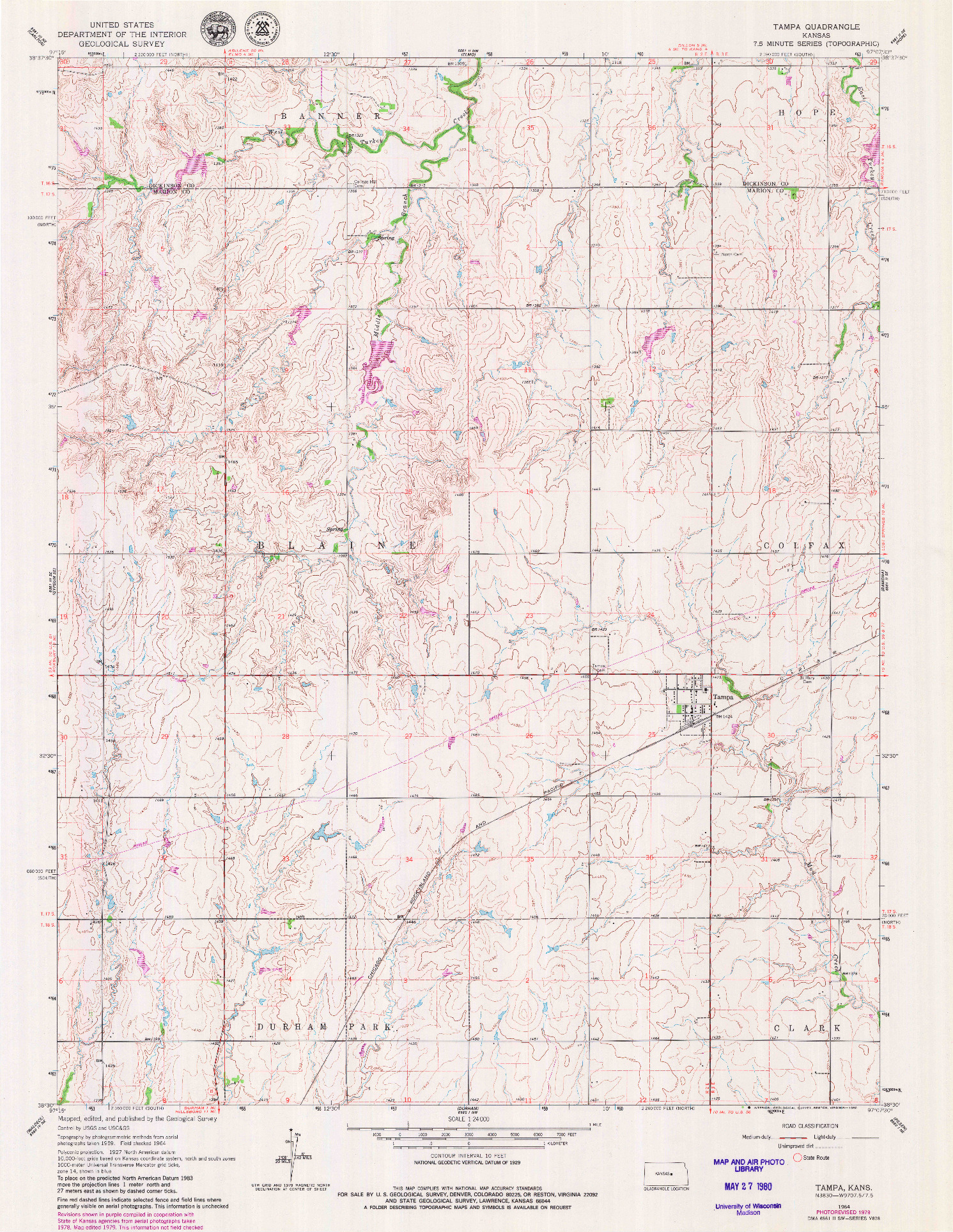 USGS 1:24000-SCALE QUADRANGLE FOR TAMPA, KS 1964