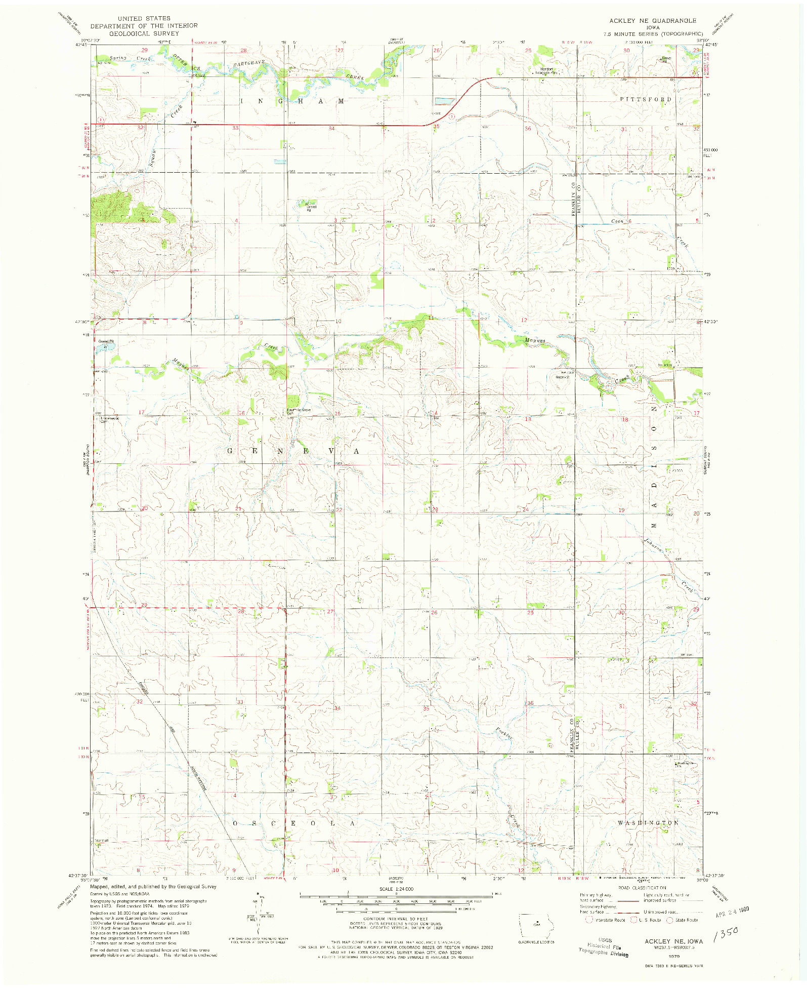 USGS 1:24000-SCALE QUADRANGLE FOR ACKLEY NE, IA 1979
