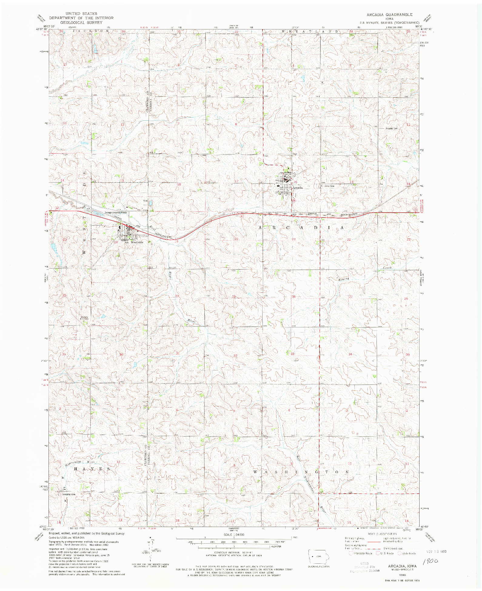 USGS 1:24000-SCALE QUADRANGLE FOR ARCADIA, IA 1980