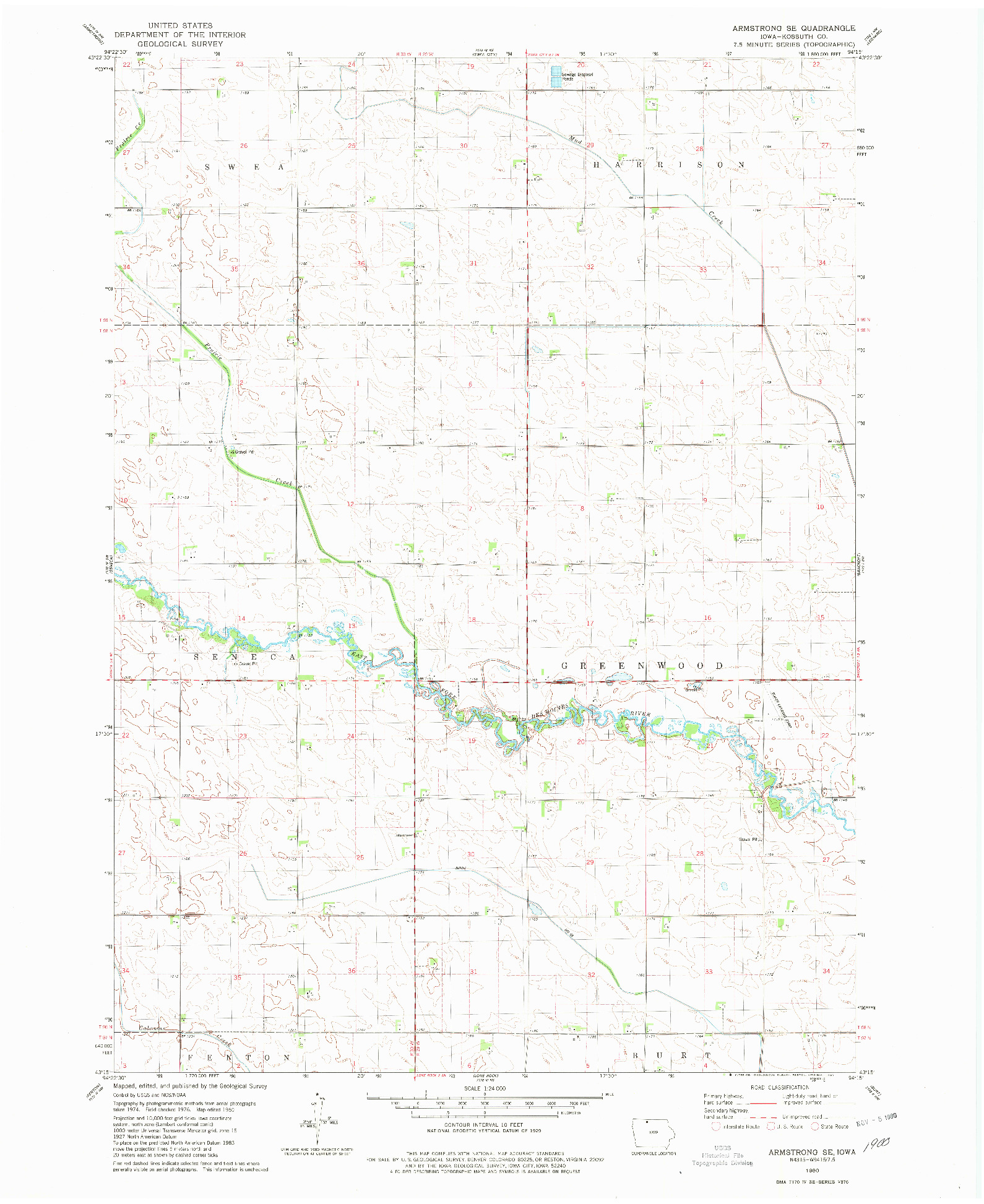 USGS 1:24000-SCALE QUADRANGLE FOR ARMSTRONG SE, IA 1980