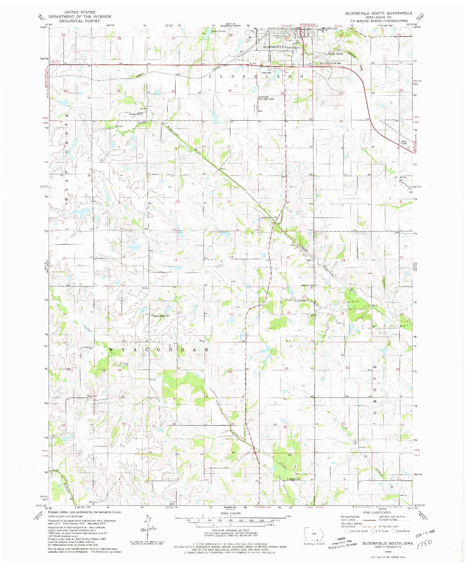 USGS 1:24000-SCALE QUADRANGLE FOR BLOOMFIELD SOUTH, IA 1979