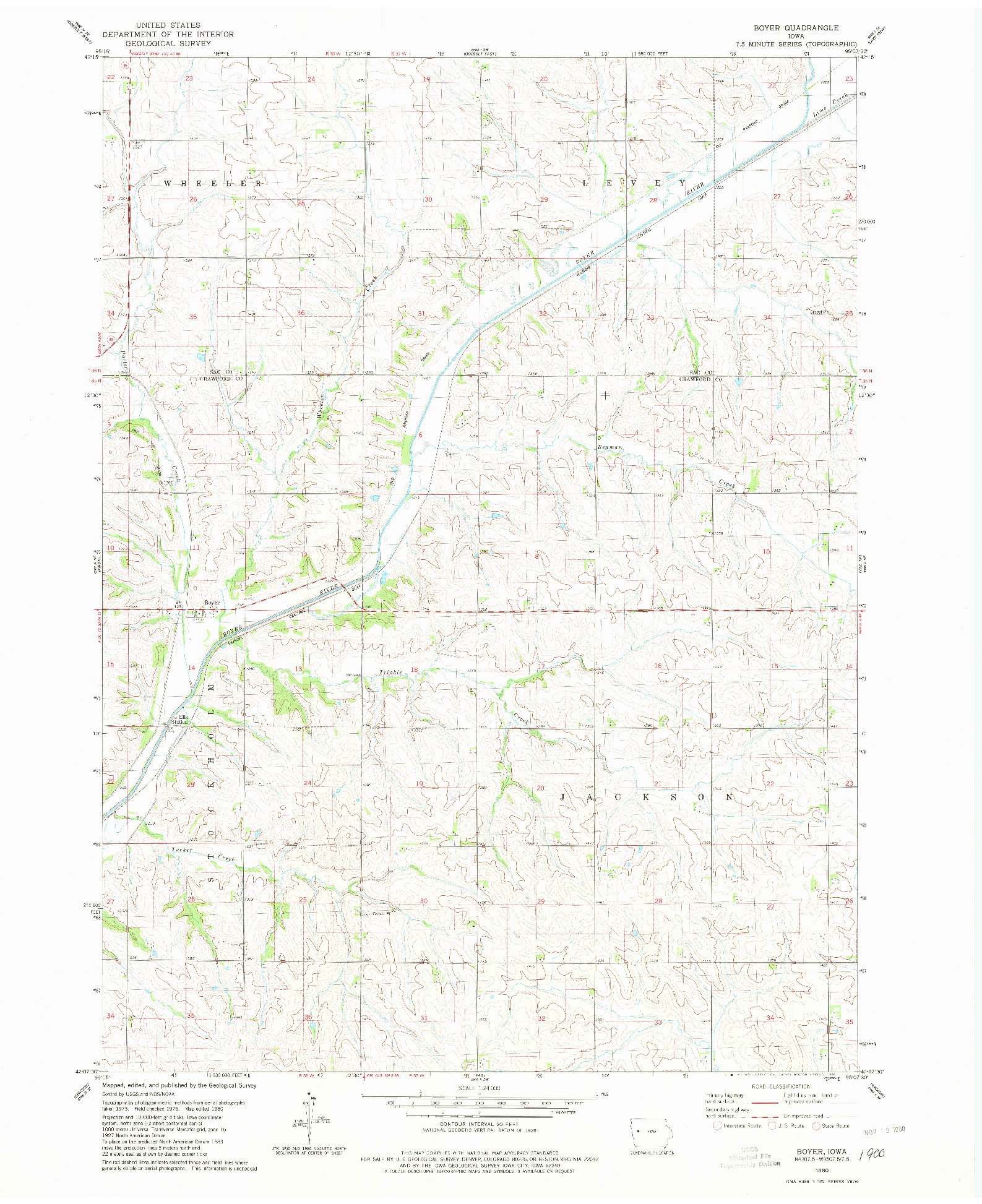 USGS 1:24000-SCALE QUADRANGLE FOR BOYER, IA 1980