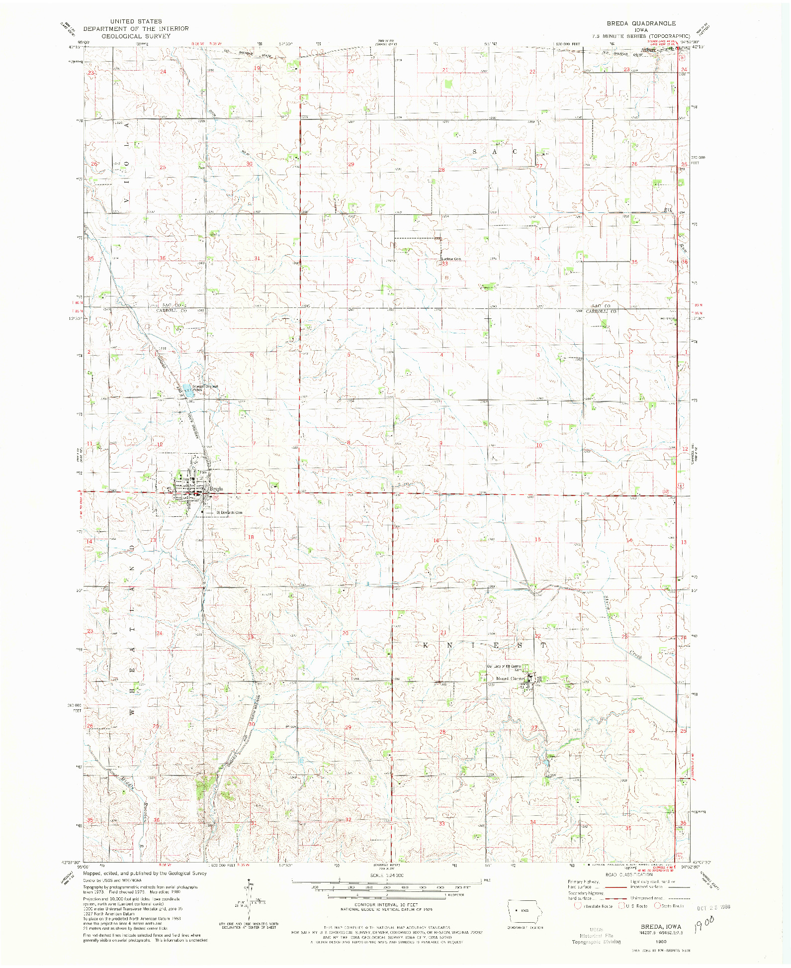 USGS 1:24000-SCALE QUADRANGLE FOR BREDA, IA 1980