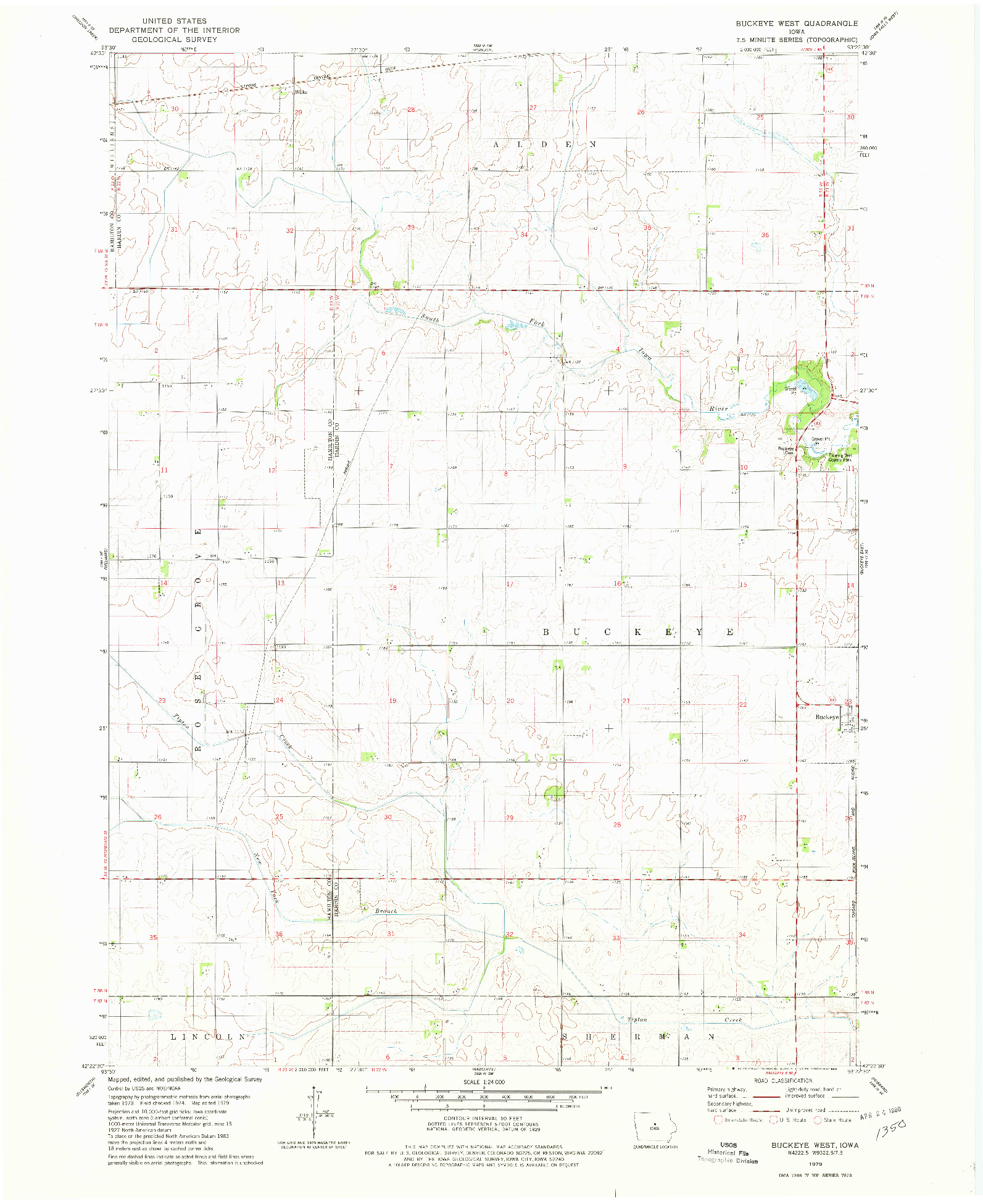 USGS 1:24000-SCALE QUADRANGLE FOR BUCKEYE WEST, IA 1979