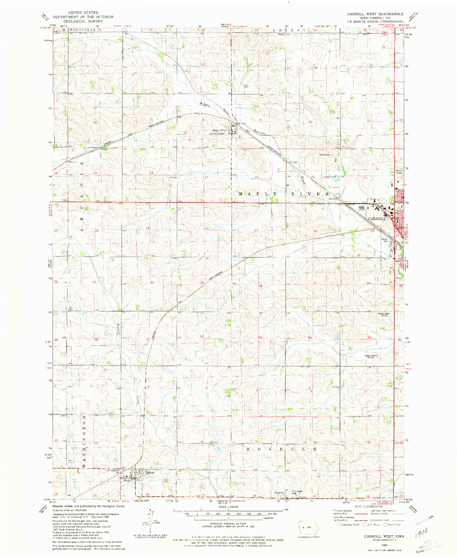 USGS 1:24000-SCALE QUADRANGLE FOR CARROLL WEST, IA 1980