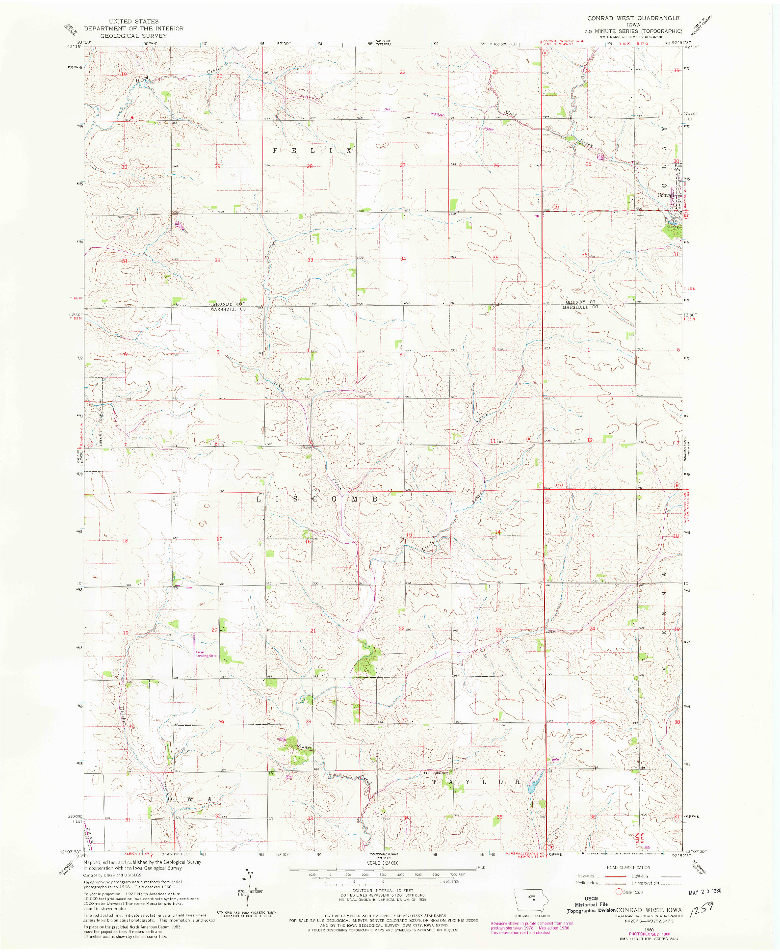 USGS 1:24000-SCALE QUADRANGLE FOR CONRAD WEST, IA 1960
