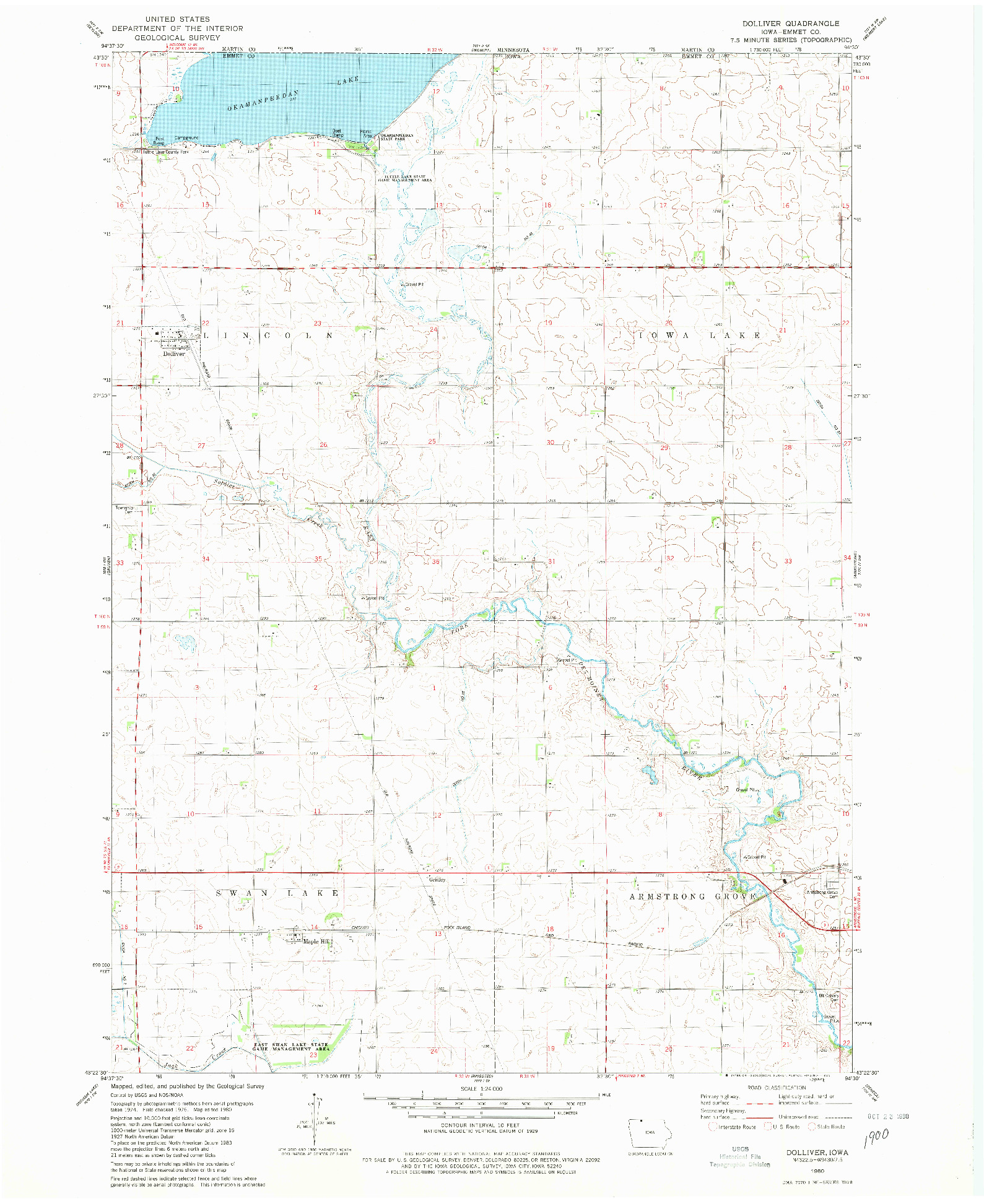 USGS 1:24000-SCALE QUADRANGLE FOR DOLLIVER, IA 1980