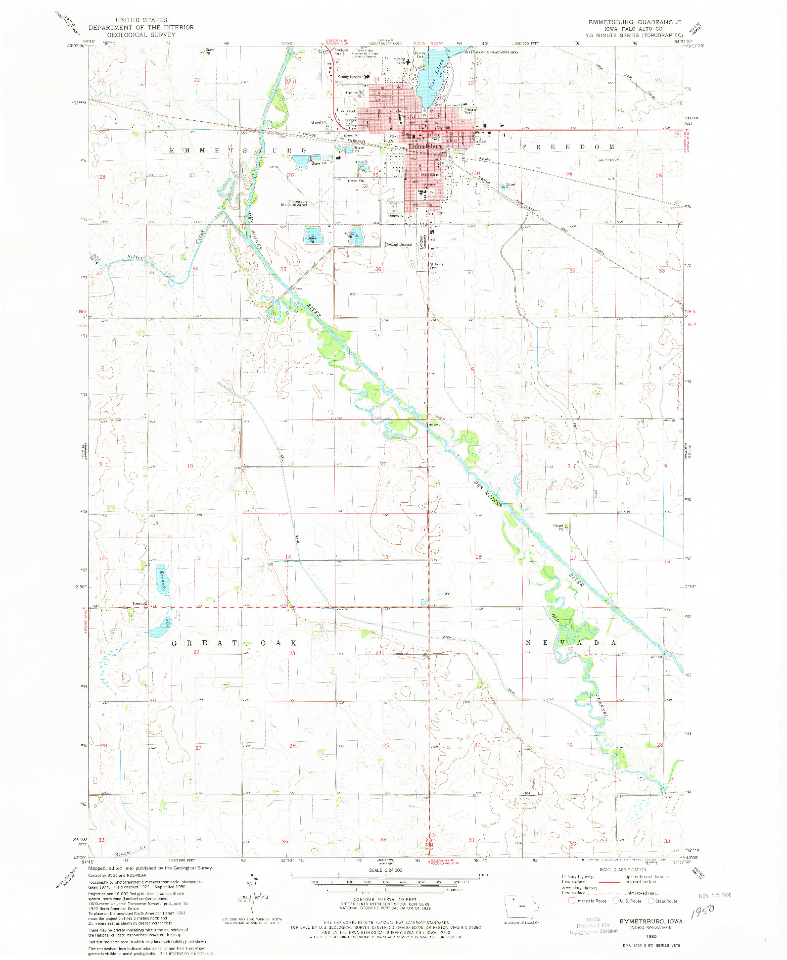 USGS 1:24000-SCALE QUADRANGLE FOR EMMETSBURG, IA 1980