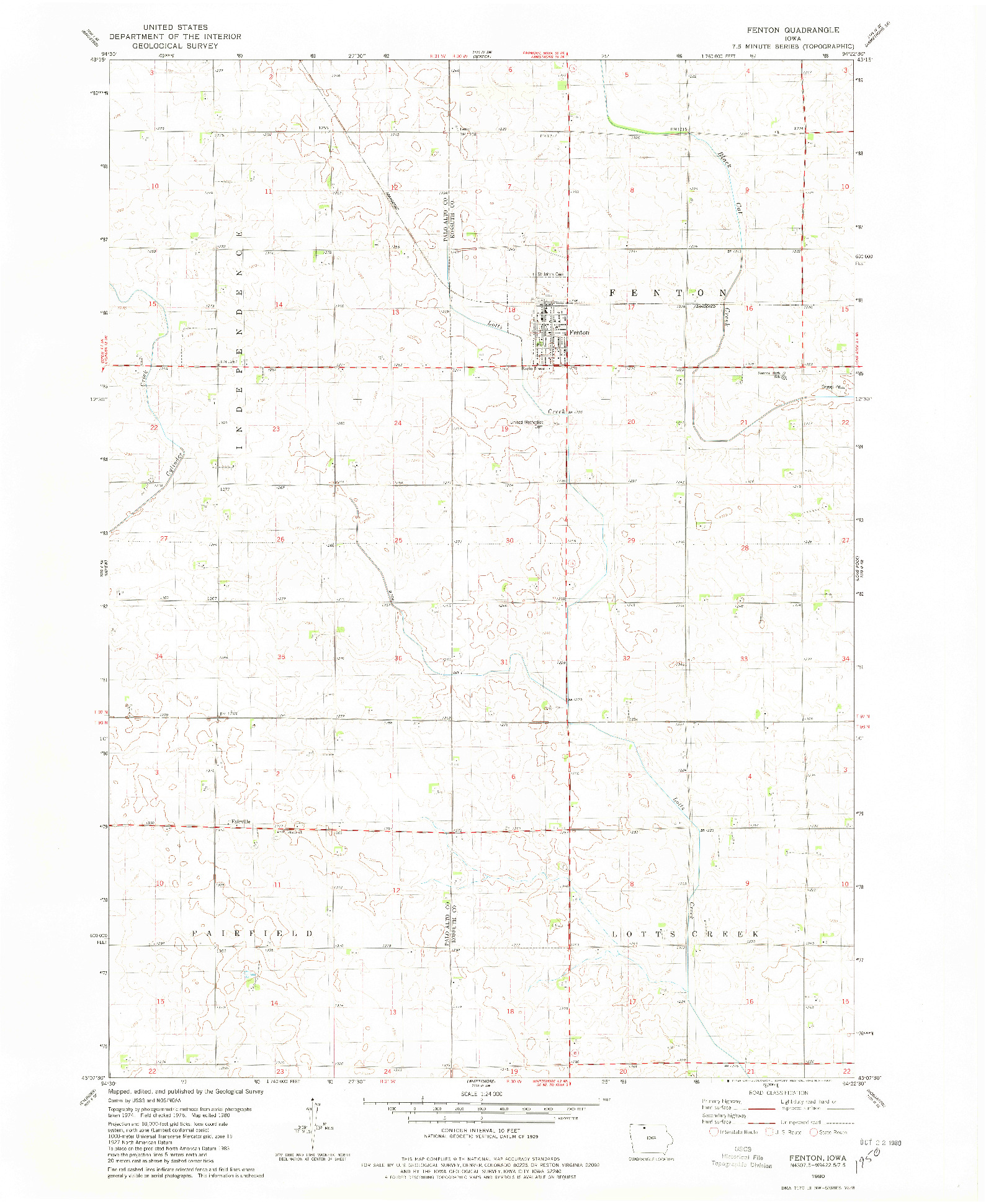 USGS 1:24000-SCALE QUADRANGLE FOR FENTON, IA 1980