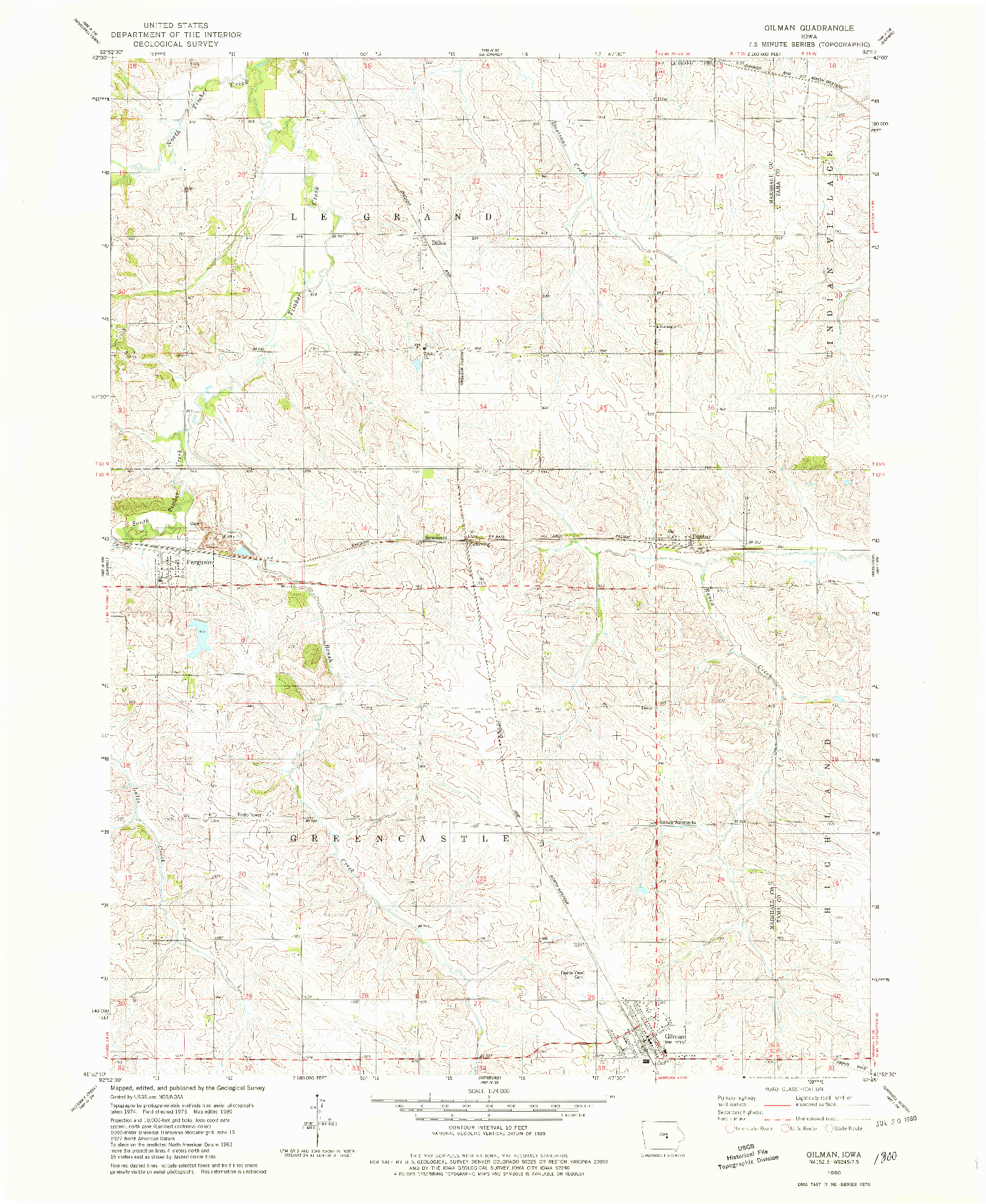 USGS 1:24000-SCALE QUADRANGLE FOR GILMAN, IA 1980