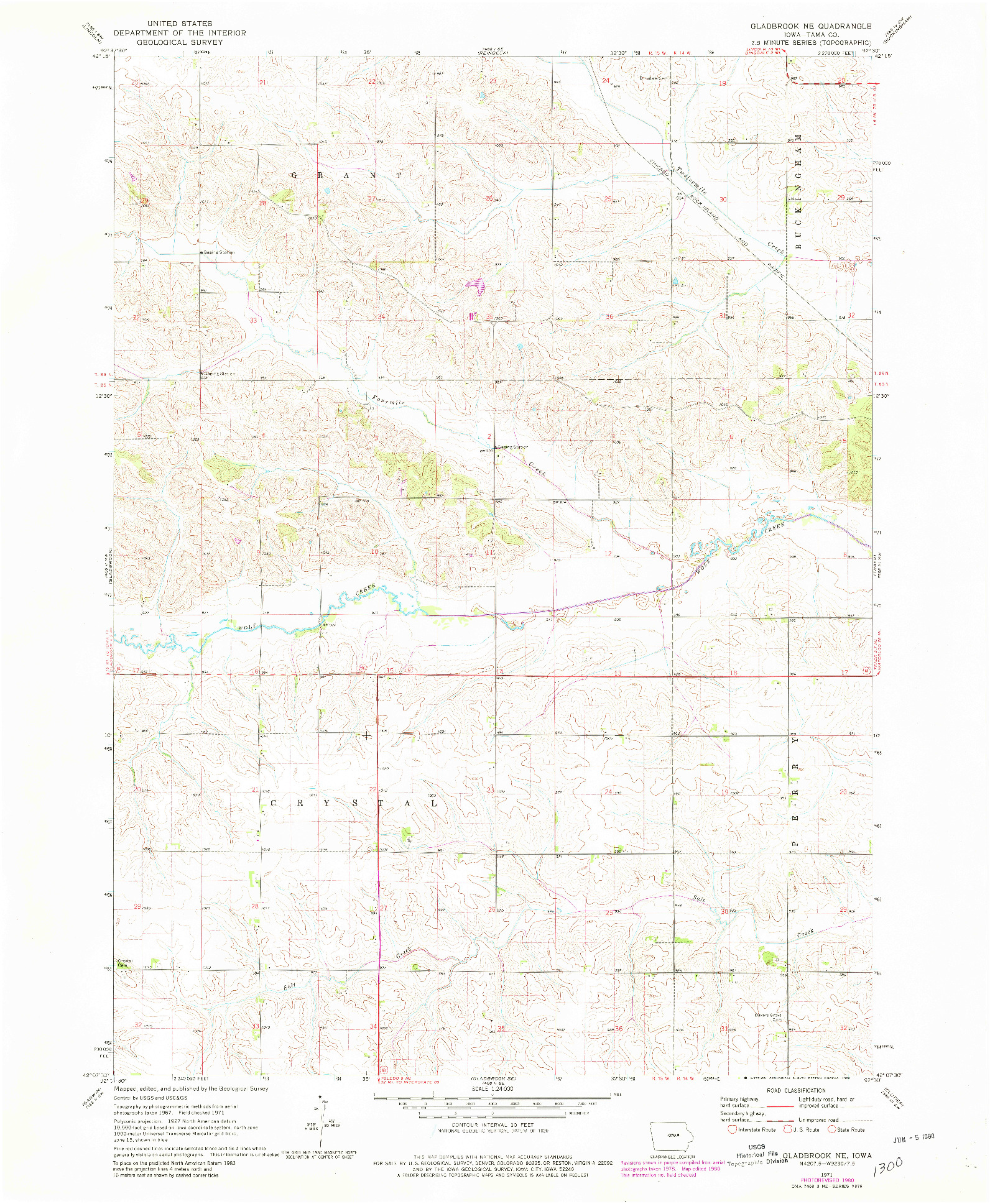 USGS 1:24000-SCALE QUADRANGLE FOR GLADBROOK NE, IA 1971