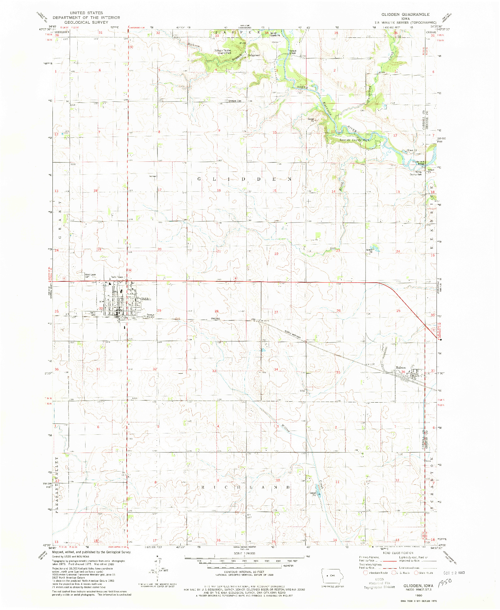 USGS 1:24000-SCALE QUADRANGLE FOR GLIDDEN, IA 1980
