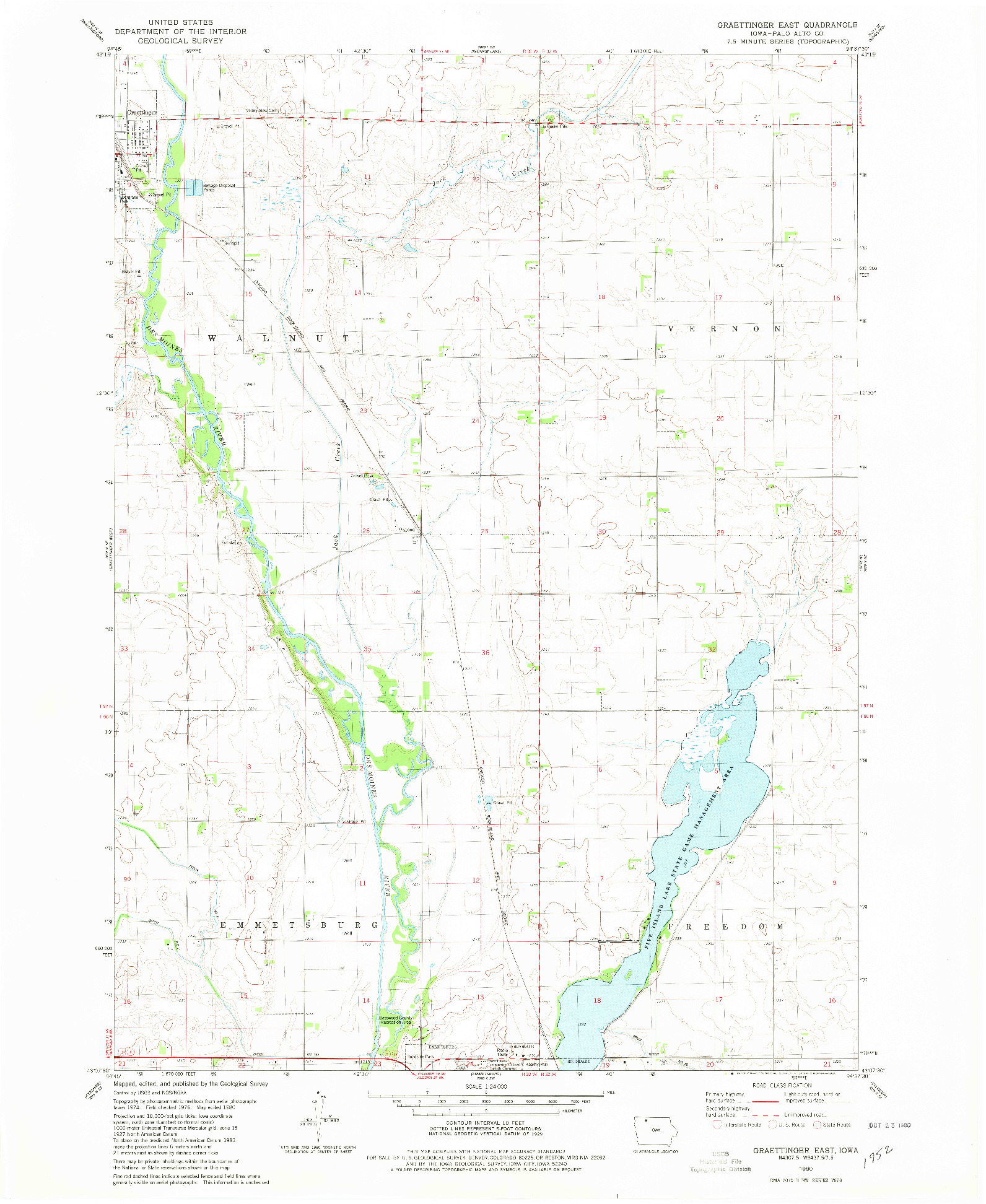 USGS 1:24000-SCALE QUADRANGLE FOR GRAETTINGER EAST, IA 1980