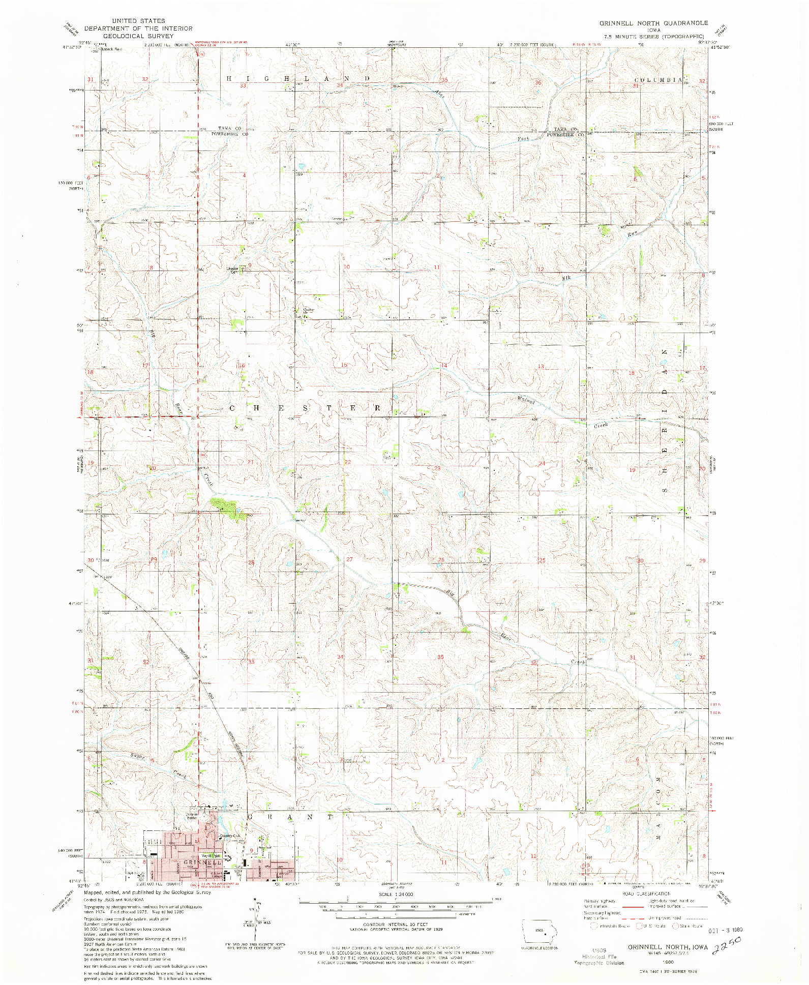 USGS 1:24000-SCALE QUADRANGLE FOR GRINNELL NORTH, IA 1980