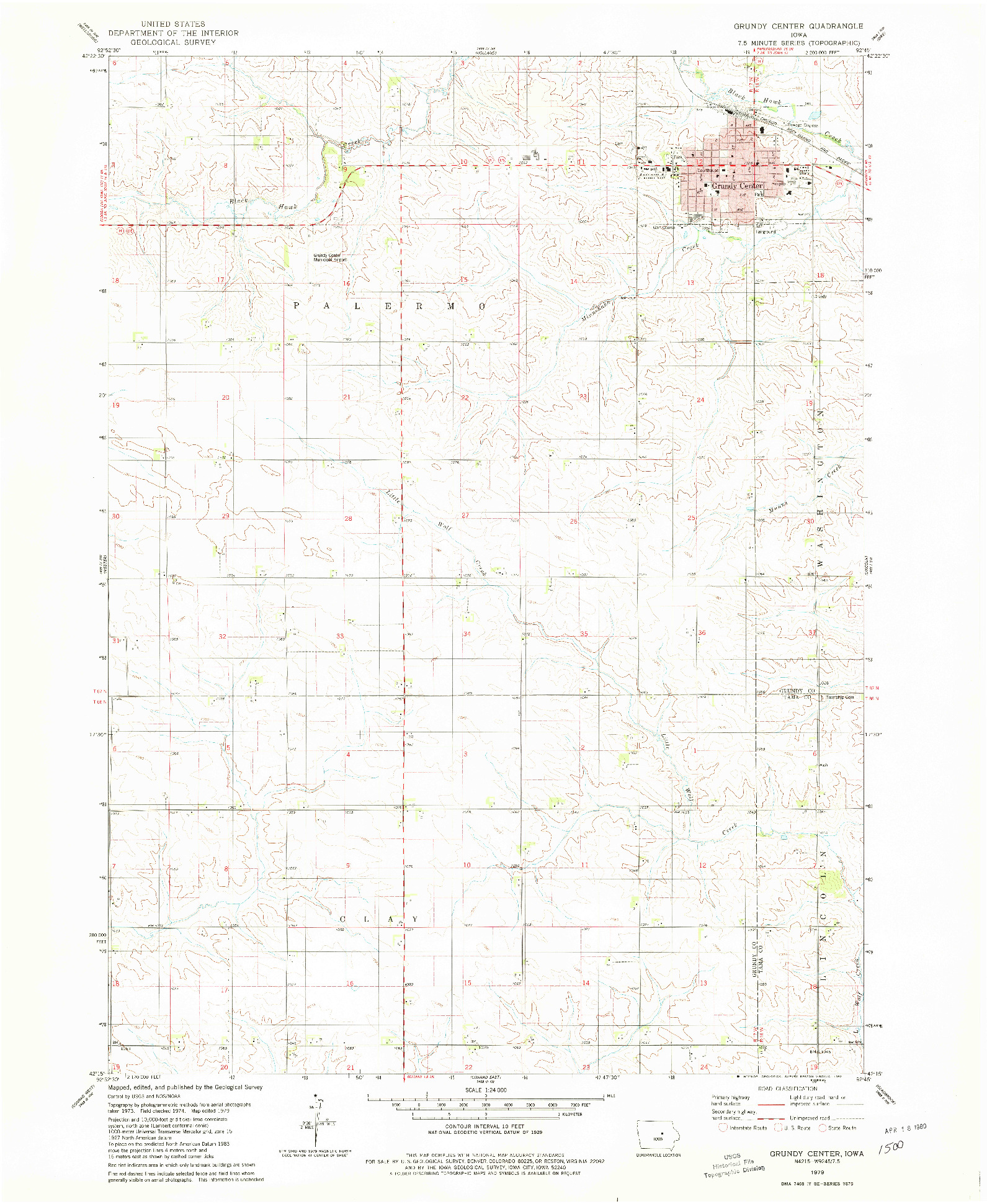 USGS 1:24000-SCALE QUADRANGLE FOR GRUNDY CENTER, IA 1979