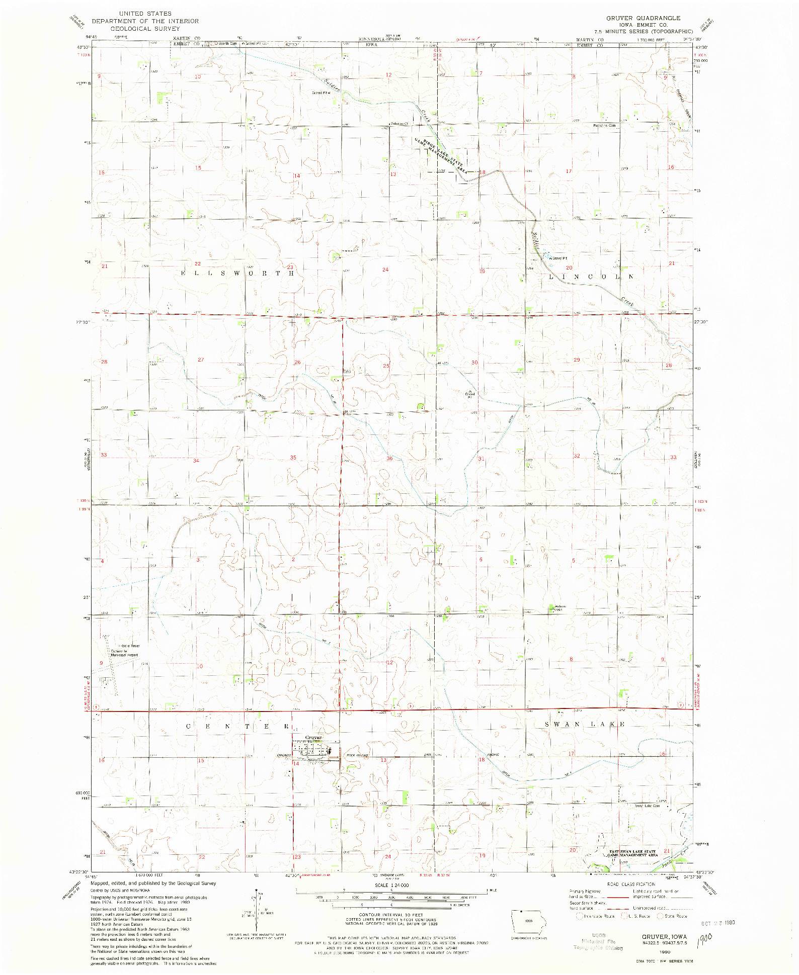 USGS 1:24000-SCALE QUADRANGLE FOR GRUVER, IA 1980