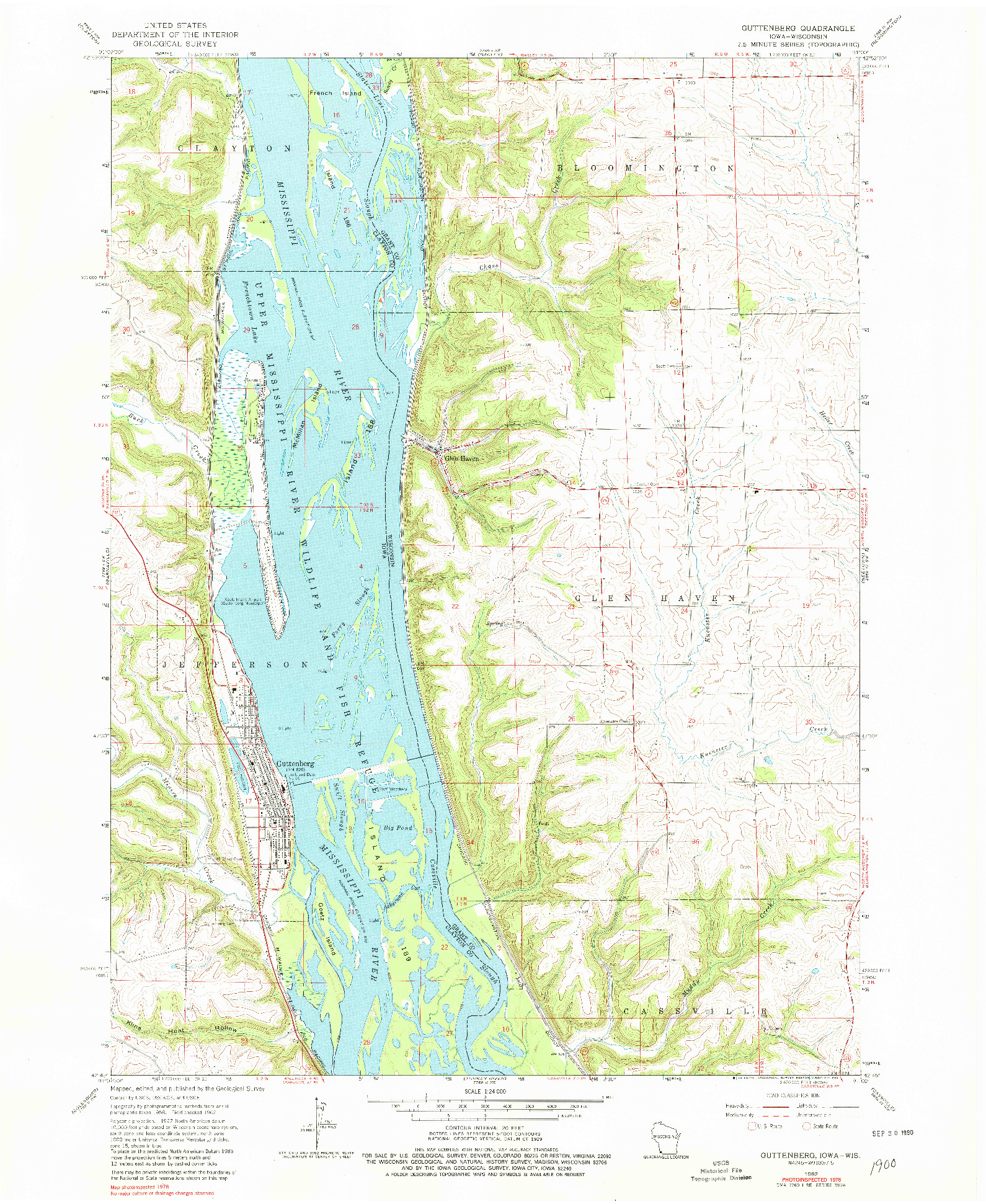 USGS 1:24000-SCALE QUADRANGLE FOR GUTTENBERG, IA 1962