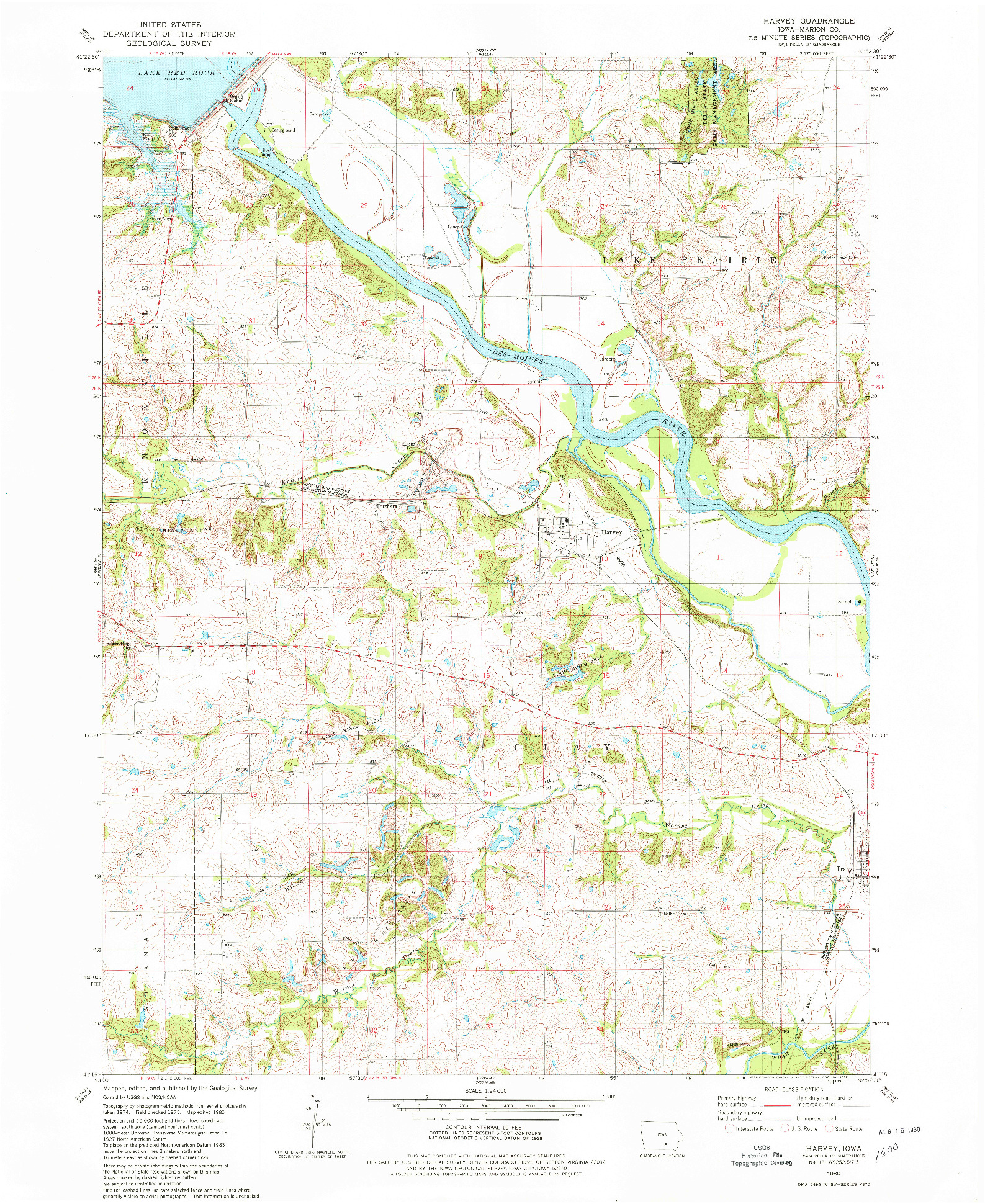 USGS 1:24000-SCALE QUADRANGLE FOR HARVEY, IA 1980