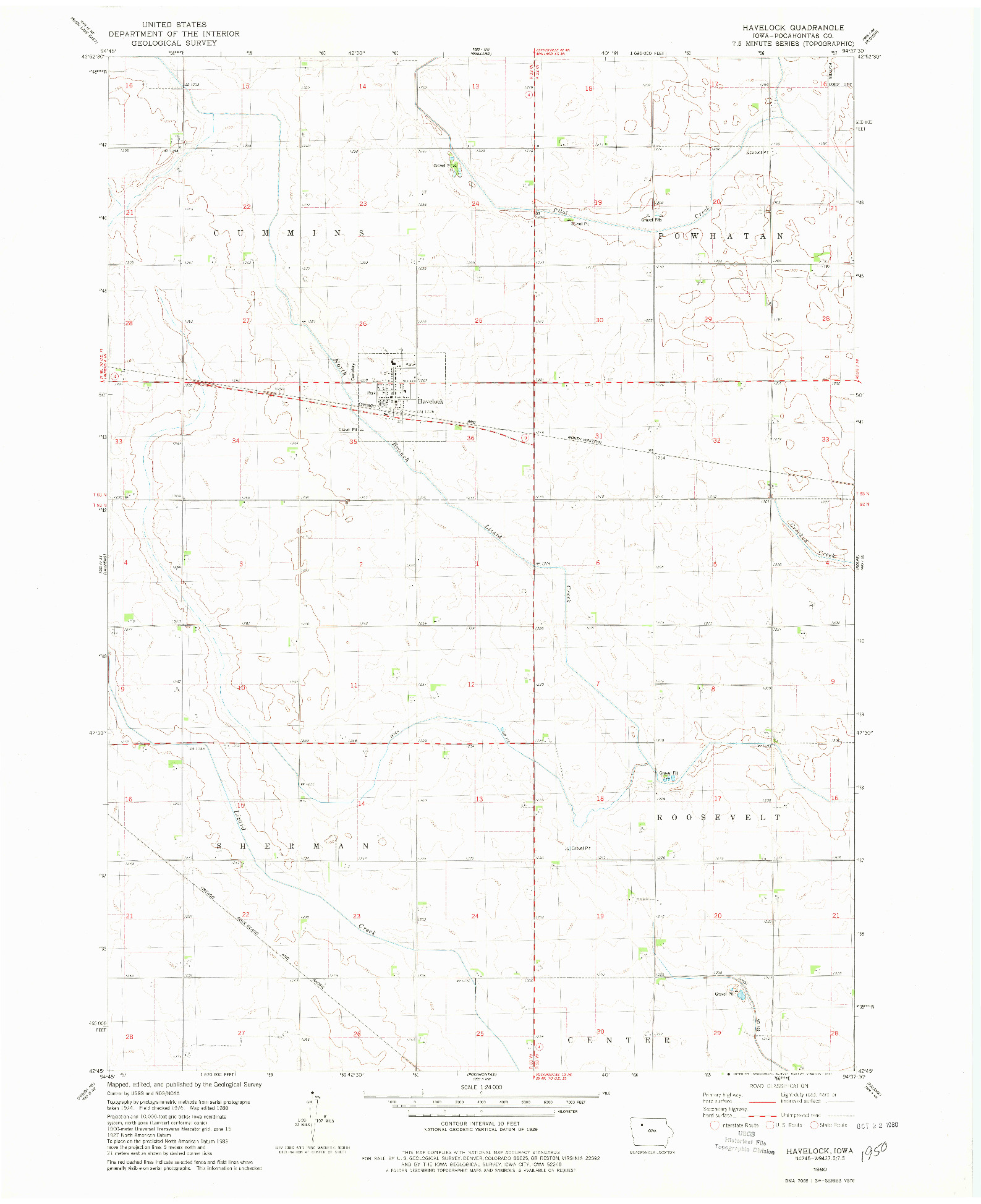 USGS 1:24000-SCALE QUADRANGLE FOR HAVELOCK, IA 1980