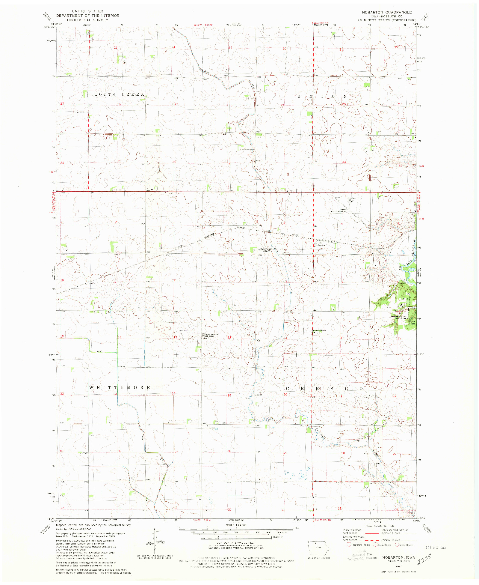 USGS 1:24000-SCALE QUADRANGLE FOR HOBARTON, IA 1980