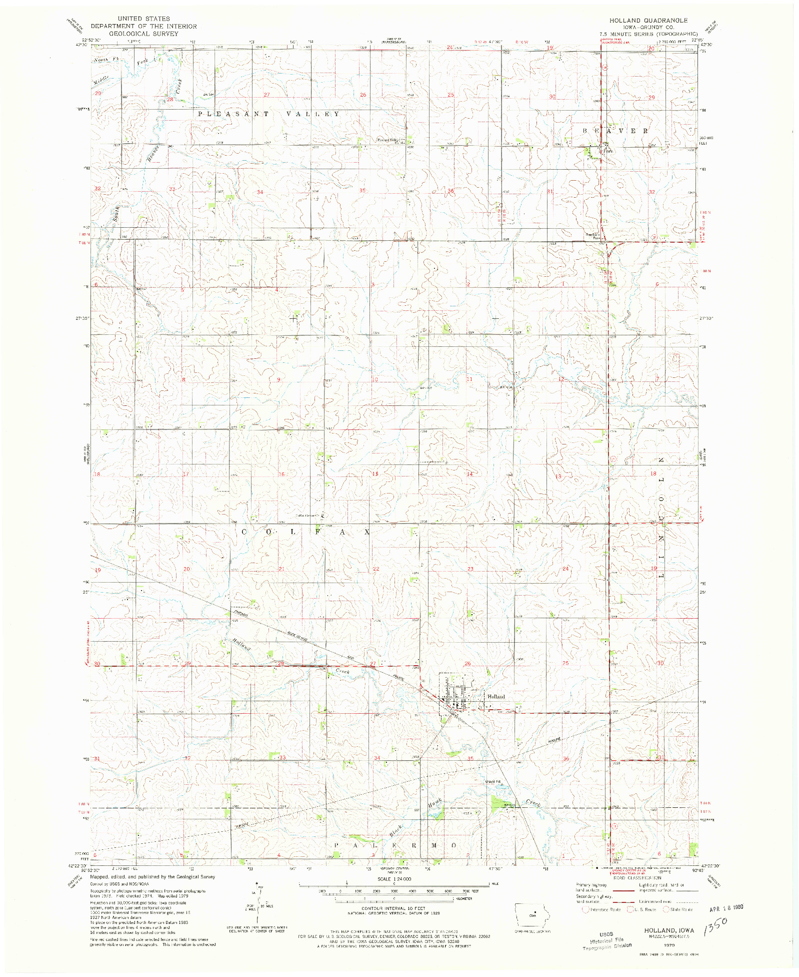 USGS 1:24000-SCALE QUADRANGLE FOR HOLLAND, IA 1979