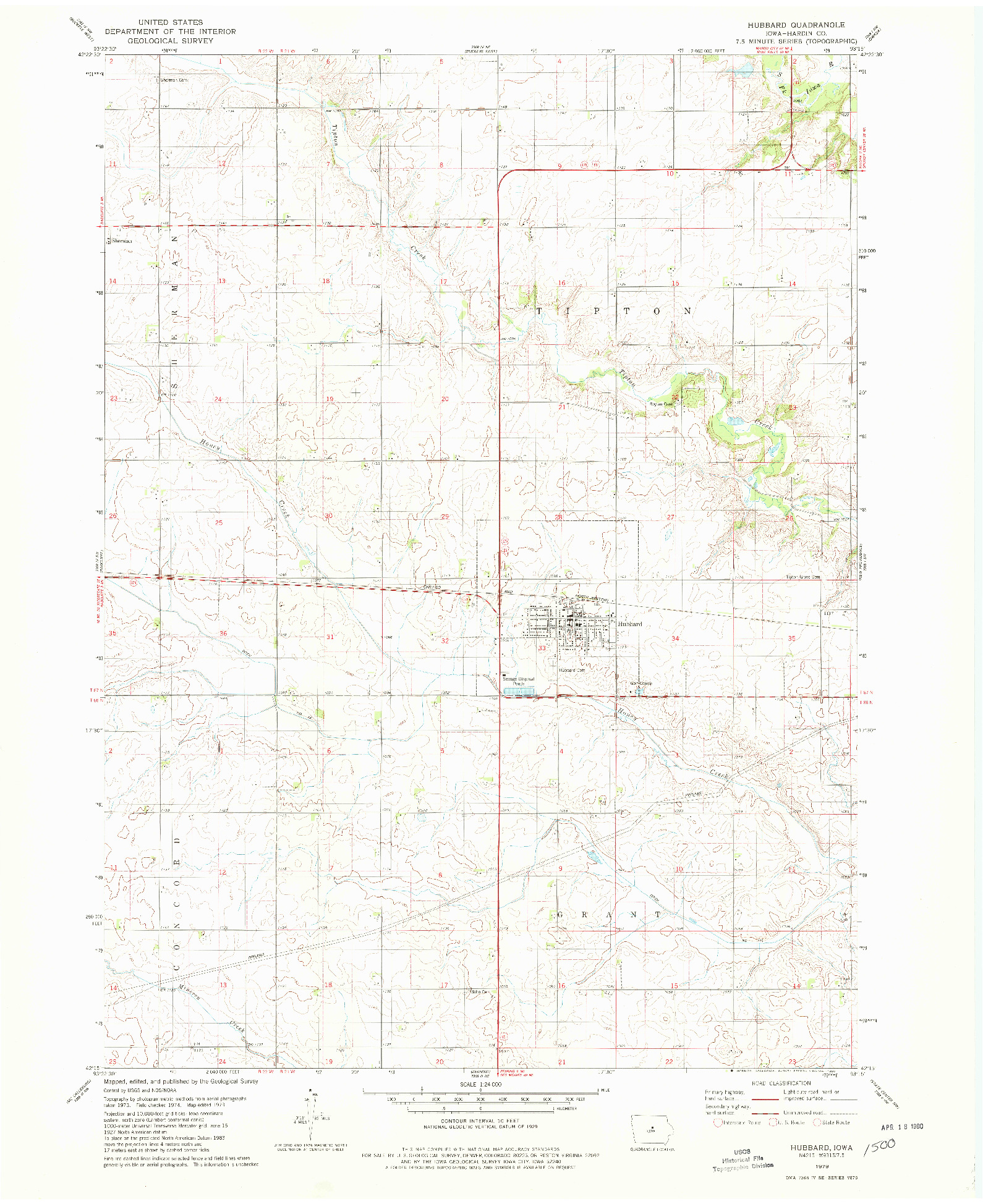 USGS 1:24000-SCALE QUADRANGLE FOR HUBBARD, IA 1979