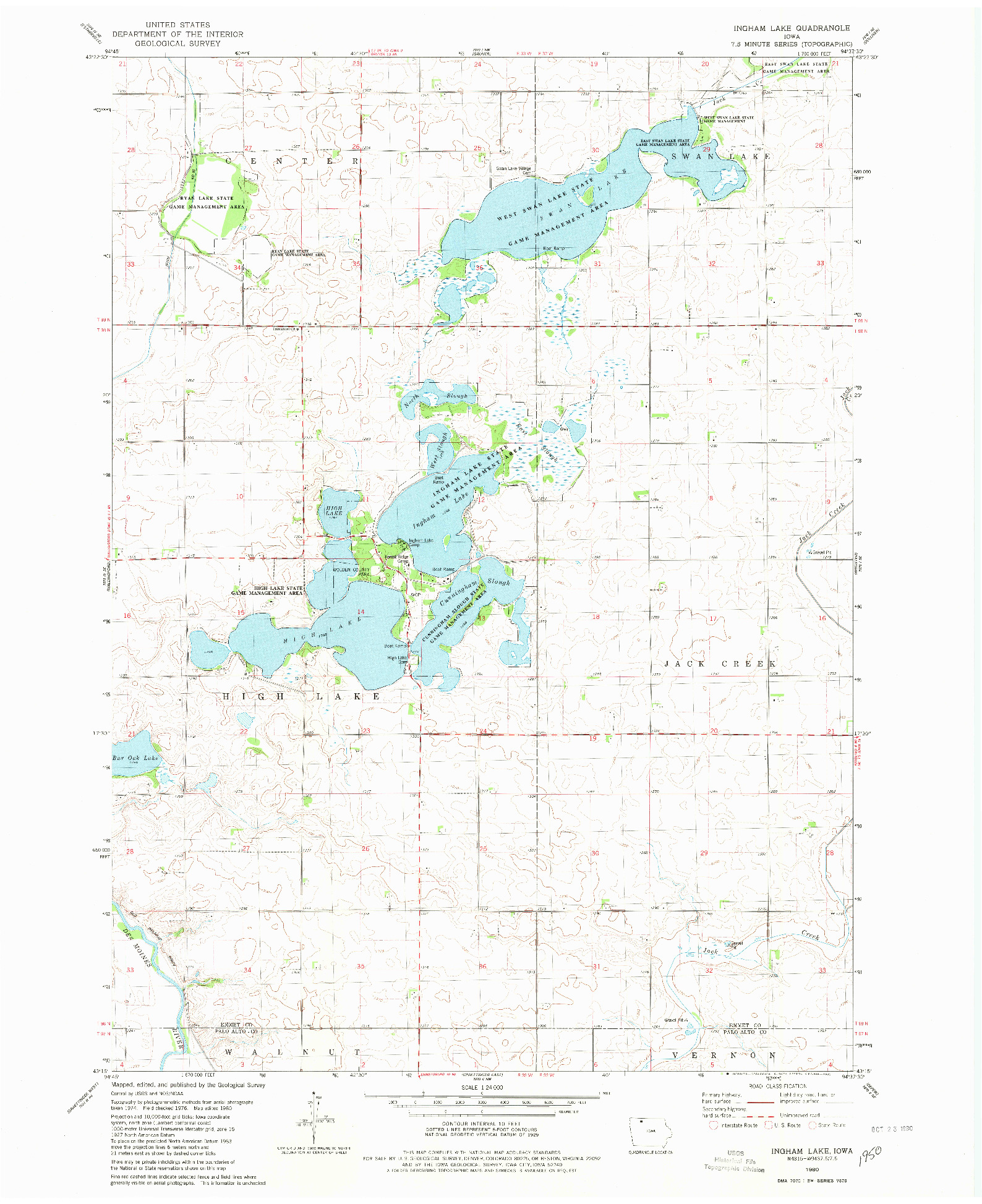 USGS 1:24000-SCALE QUADRANGLE FOR INGHAM LAKE, IA 1980
