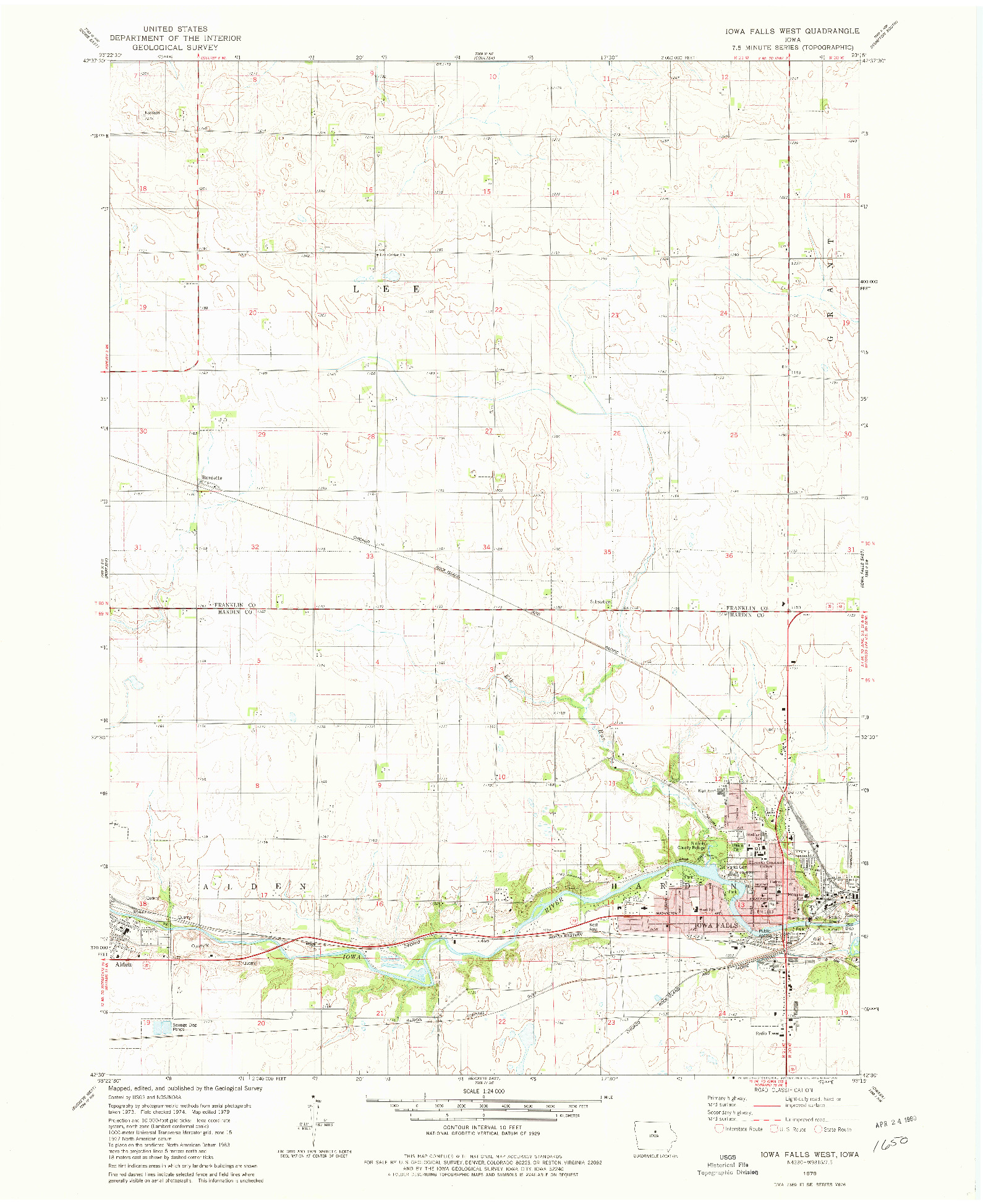 USGS 1:24000-SCALE QUADRANGLE FOR IOWA FALLS WEST, IA 1979