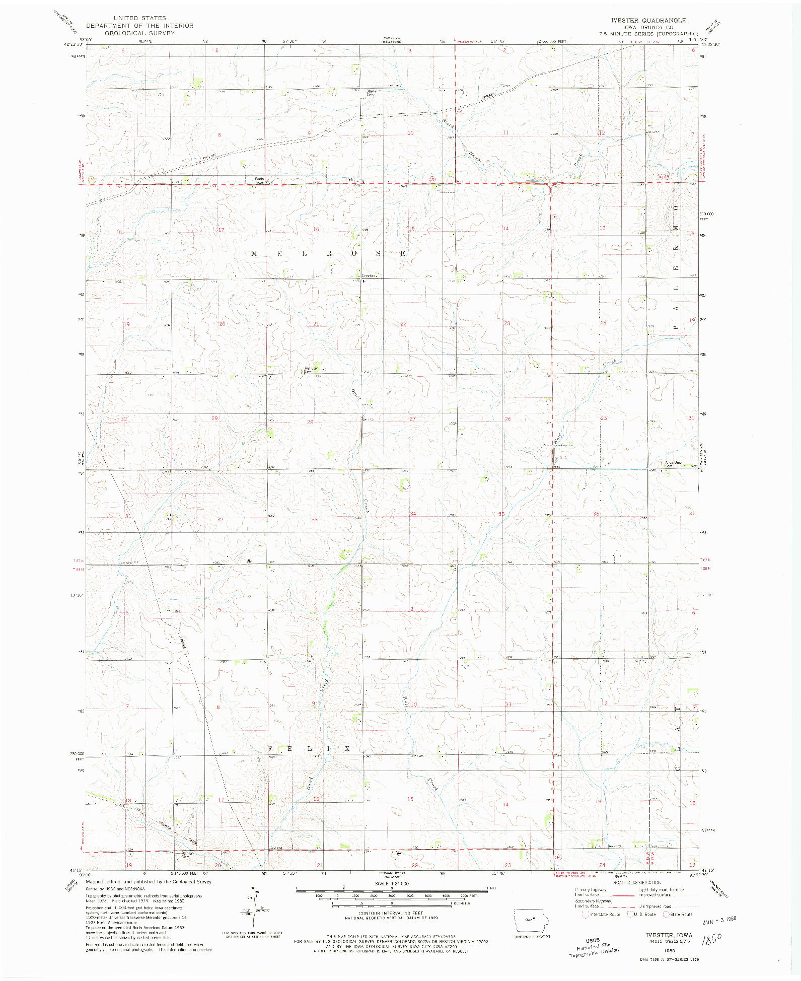 USGS 1:24000-SCALE QUADRANGLE FOR IVESTER, IA 1980