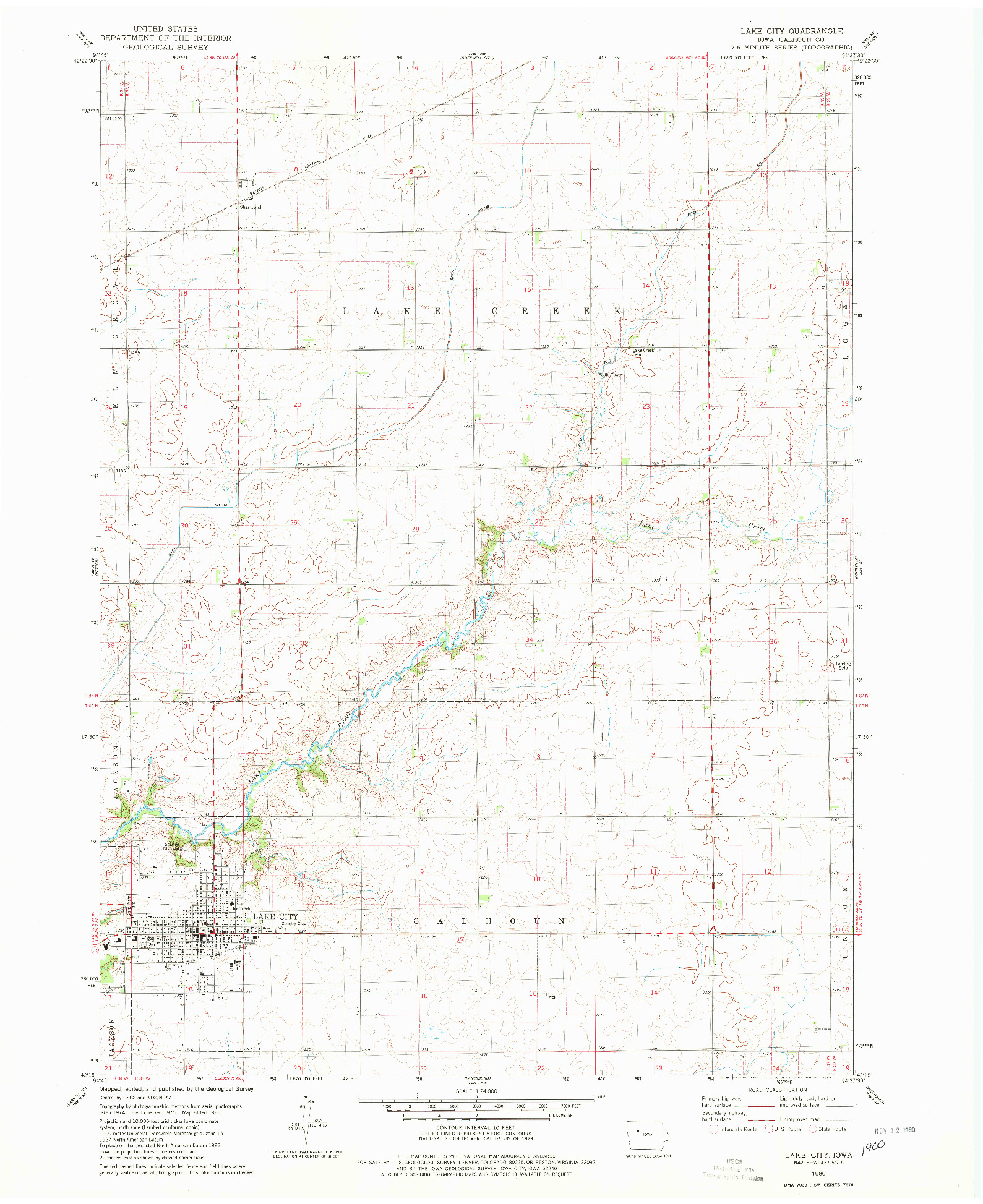 USGS 1:24000-SCALE QUADRANGLE FOR LAKE CITY, IA 1980