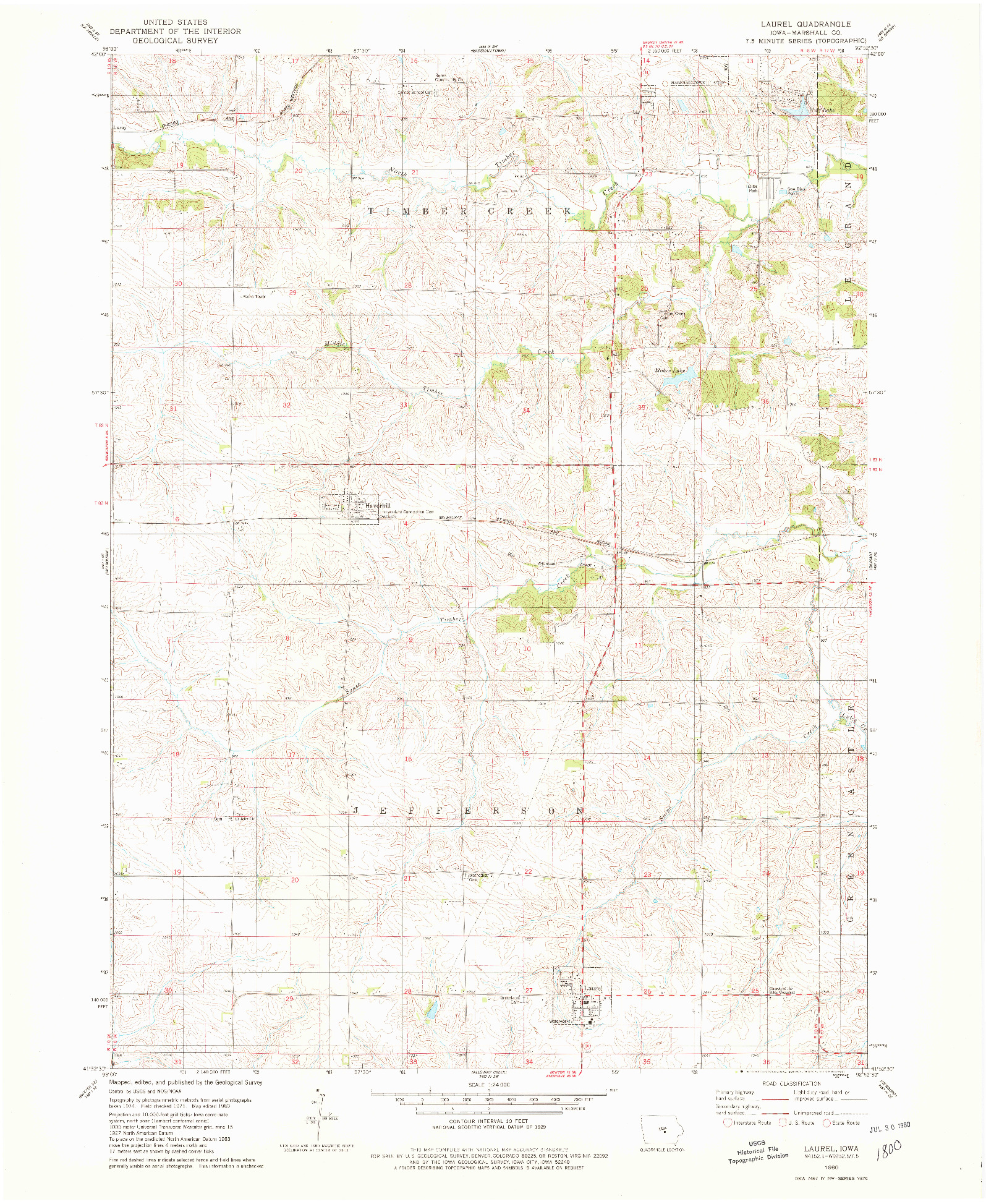 USGS 1:24000-SCALE QUADRANGLE FOR LAUREL, IA 1980
