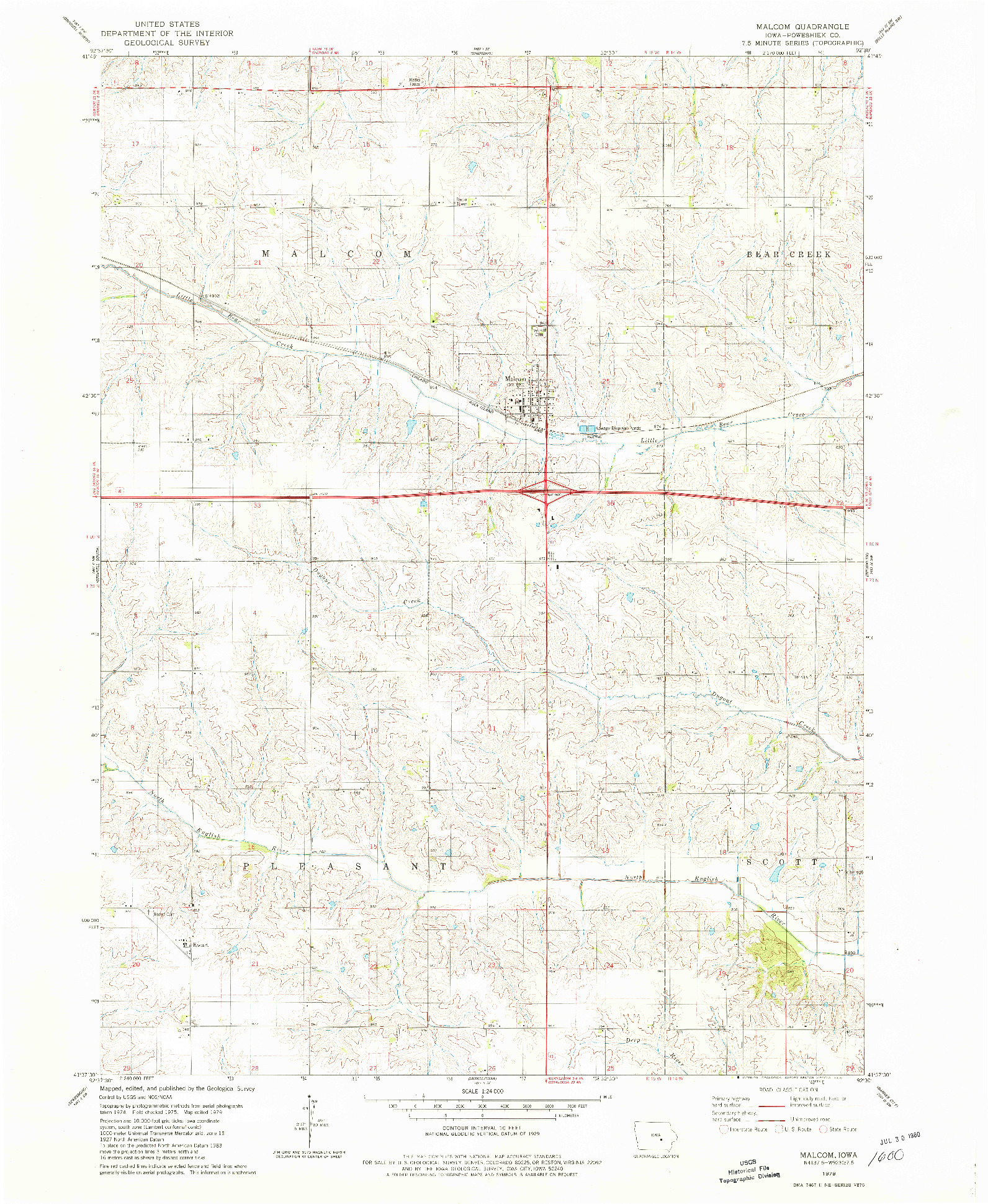 USGS 1:24000-SCALE QUADRANGLE FOR MALCOM, IA 1979