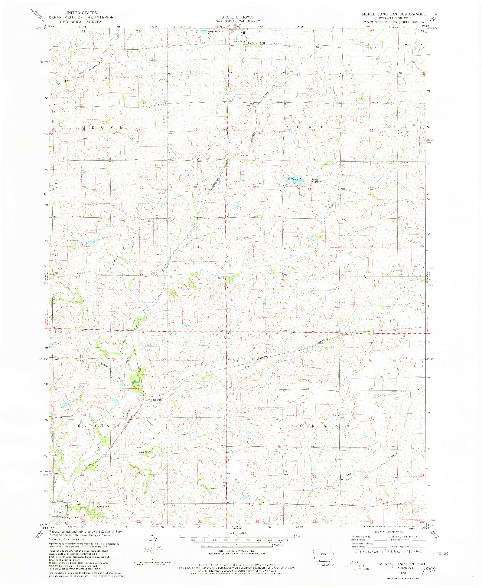 USGS 1:24000-SCALE QUADRANGLE FOR MERLE JUNCTION, IA 1980