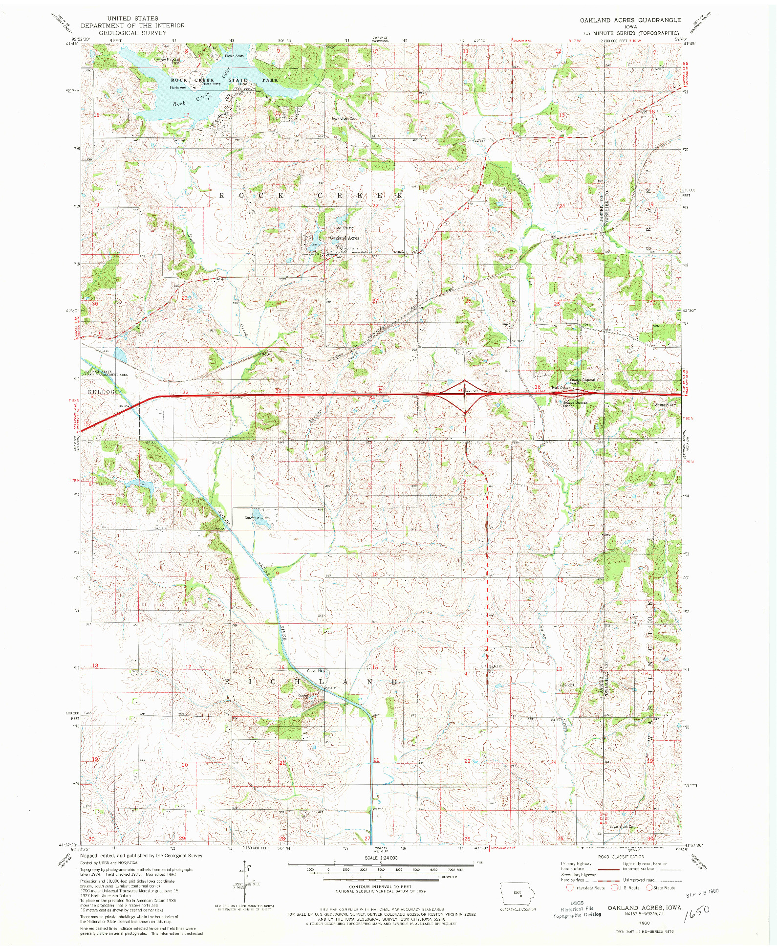 USGS 1:24000-SCALE QUADRANGLE FOR OAKLAND ACRES, IA 1980