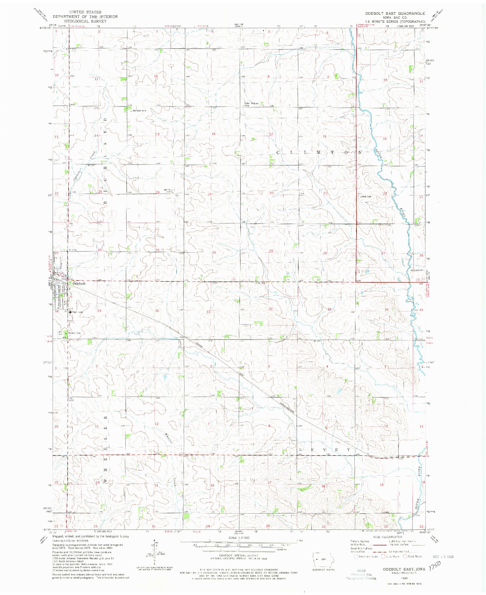 USGS 1:24000-SCALE QUADRANGLE FOR ODEBOLT EAST, IA 1980