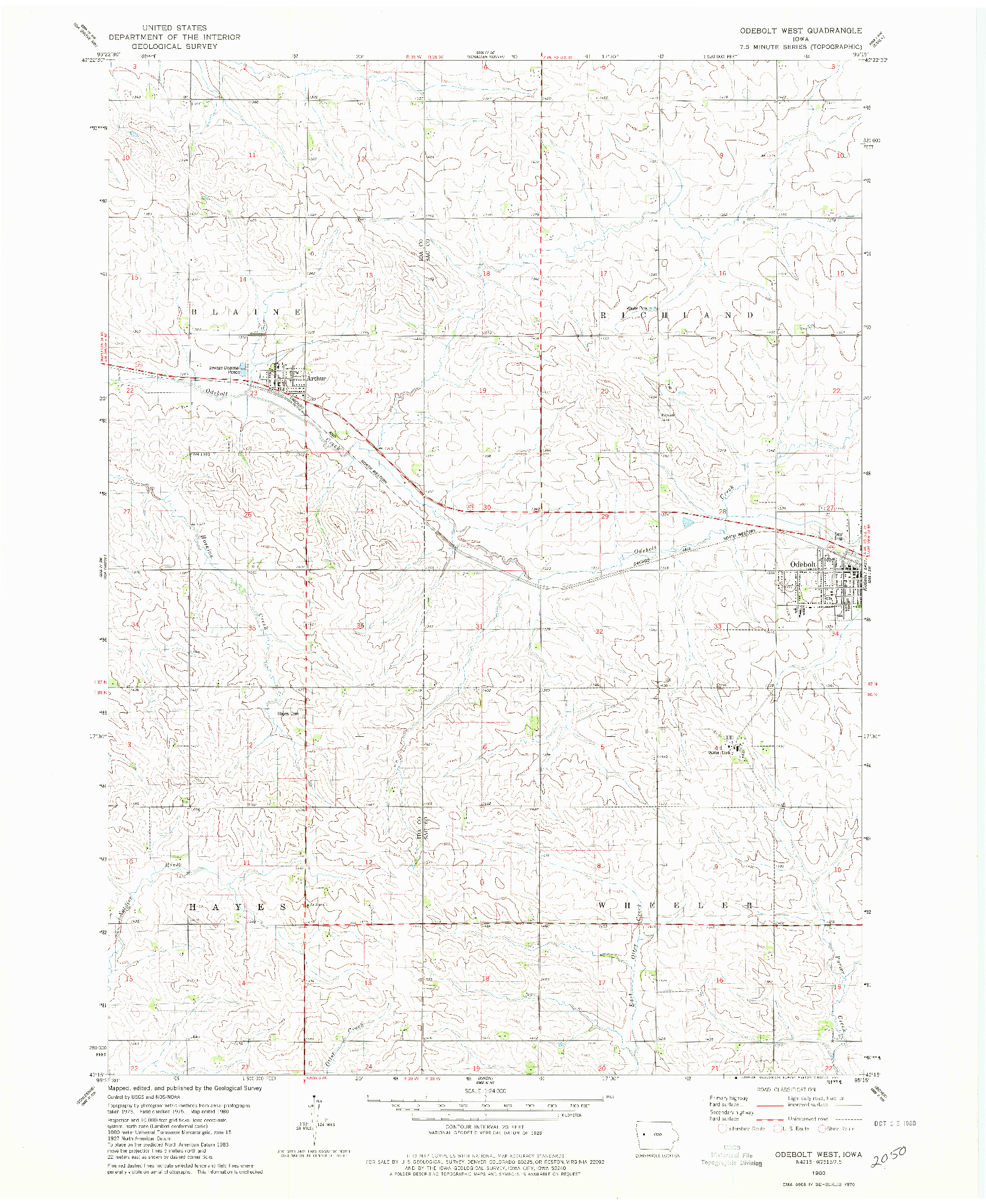 USGS 1:24000-SCALE QUADRANGLE FOR ODEBOLT WEST, IA 1980