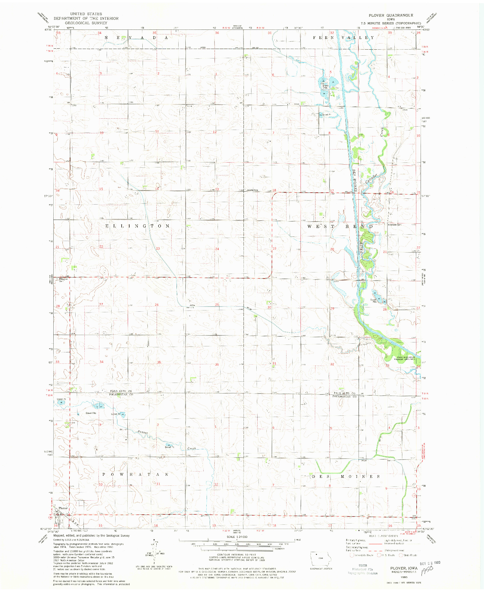 USGS 1:24000-SCALE QUADRANGLE FOR PLOVER, IA 1980