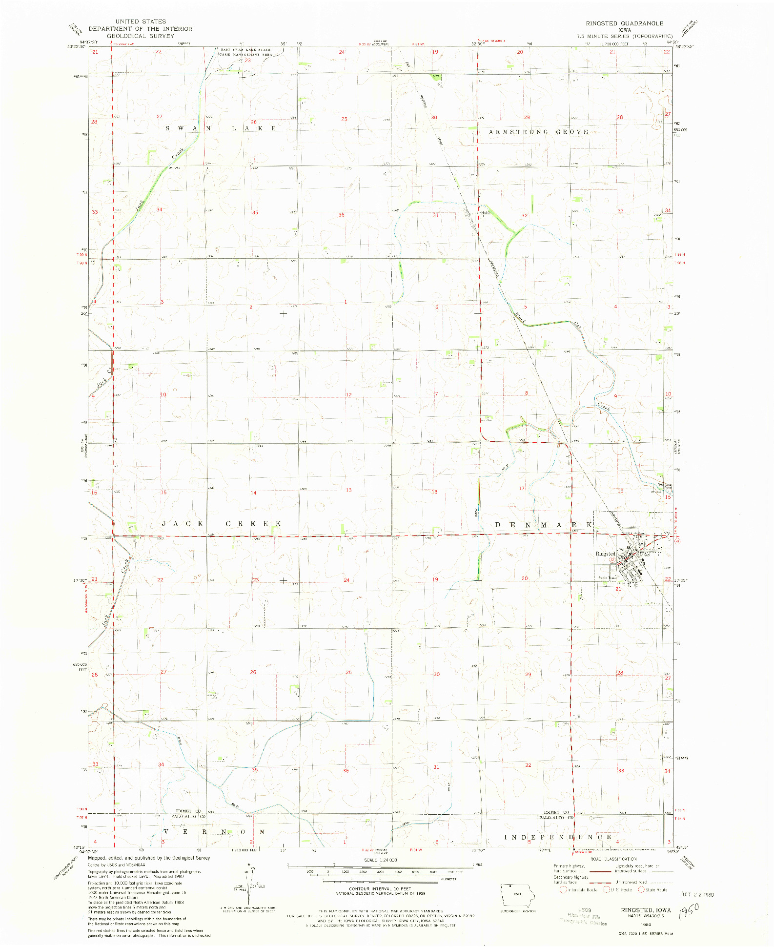 USGS 1:24000-SCALE QUADRANGLE FOR RINGSTED, IA 1980