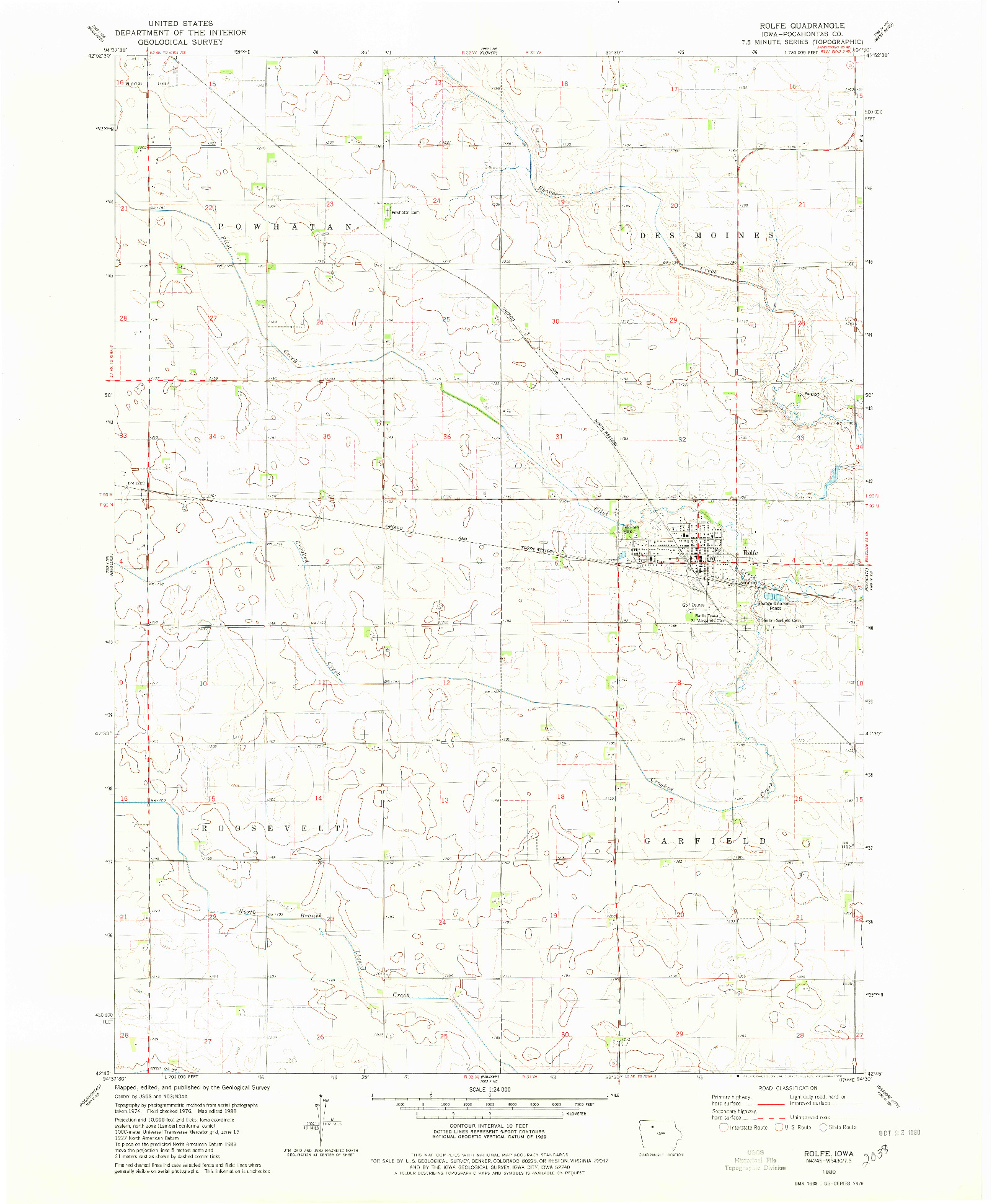 USGS 1:24000-SCALE QUADRANGLE FOR ROLFE, IA 1980