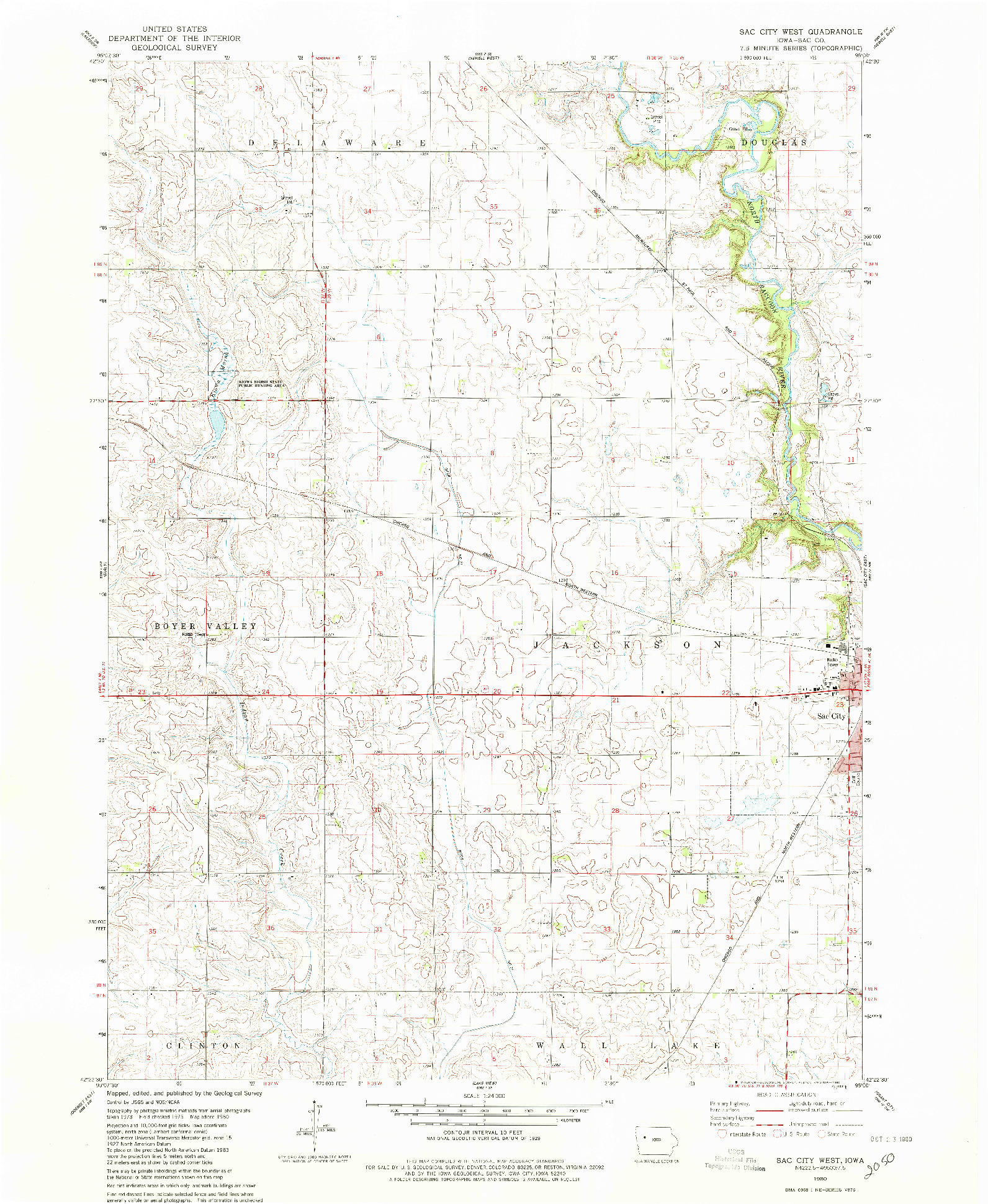 USGS 1:24000-SCALE QUADRANGLE FOR SAC CITY WEST, IA 1980