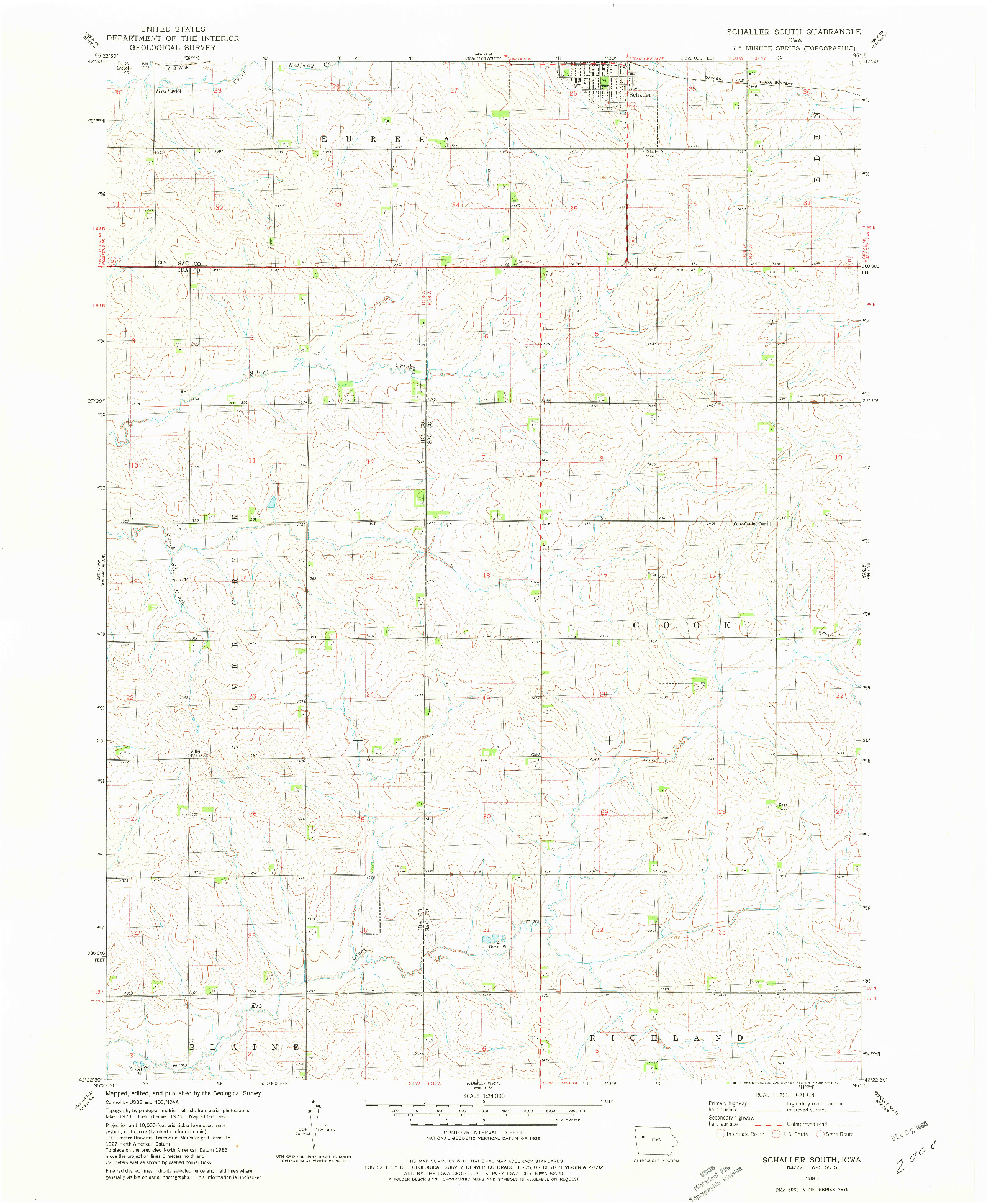 USGS 1:24000-SCALE QUADRANGLE FOR SCHALLER SOUTH, IA 1980