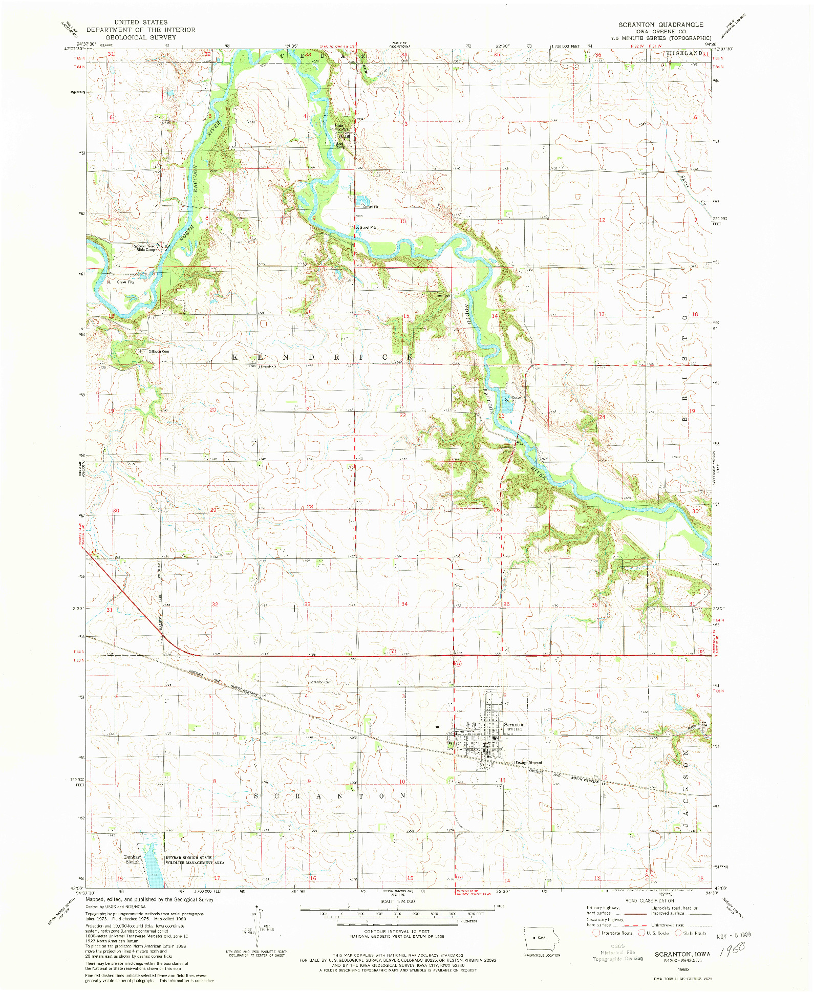 USGS 1:24000-SCALE QUADRANGLE FOR SCRANTON, IA 1980