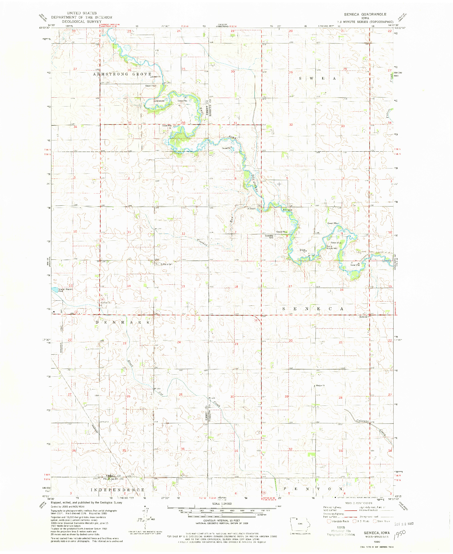 USGS 1:24000-SCALE QUADRANGLE FOR SENECA, IA 1980