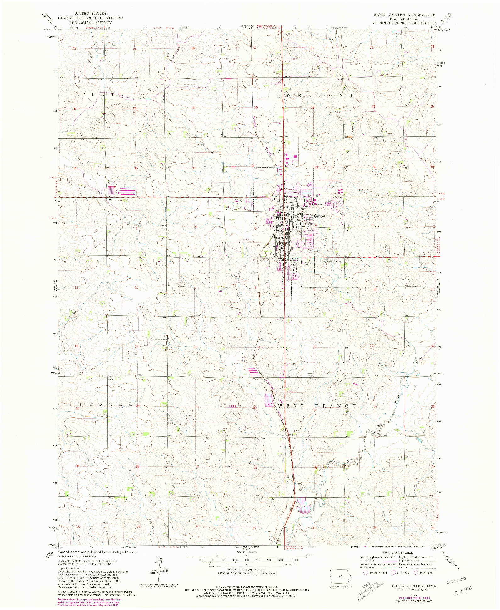 USGS 1:24000-SCALE QUADRANGLE FOR SIOUX CENTER, IA 1964